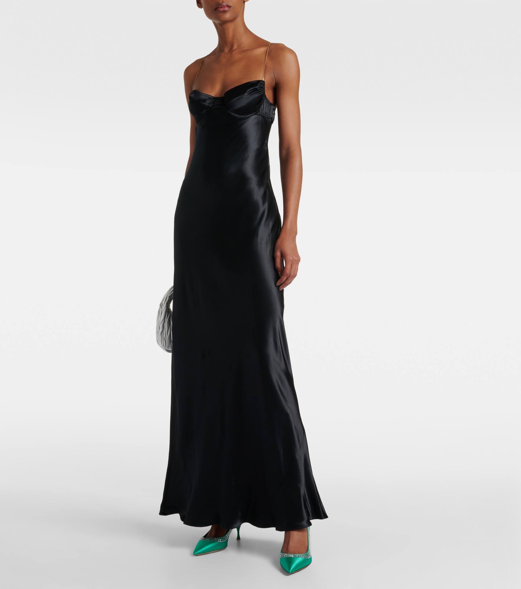 Crystal-embellished satin pumps - 2