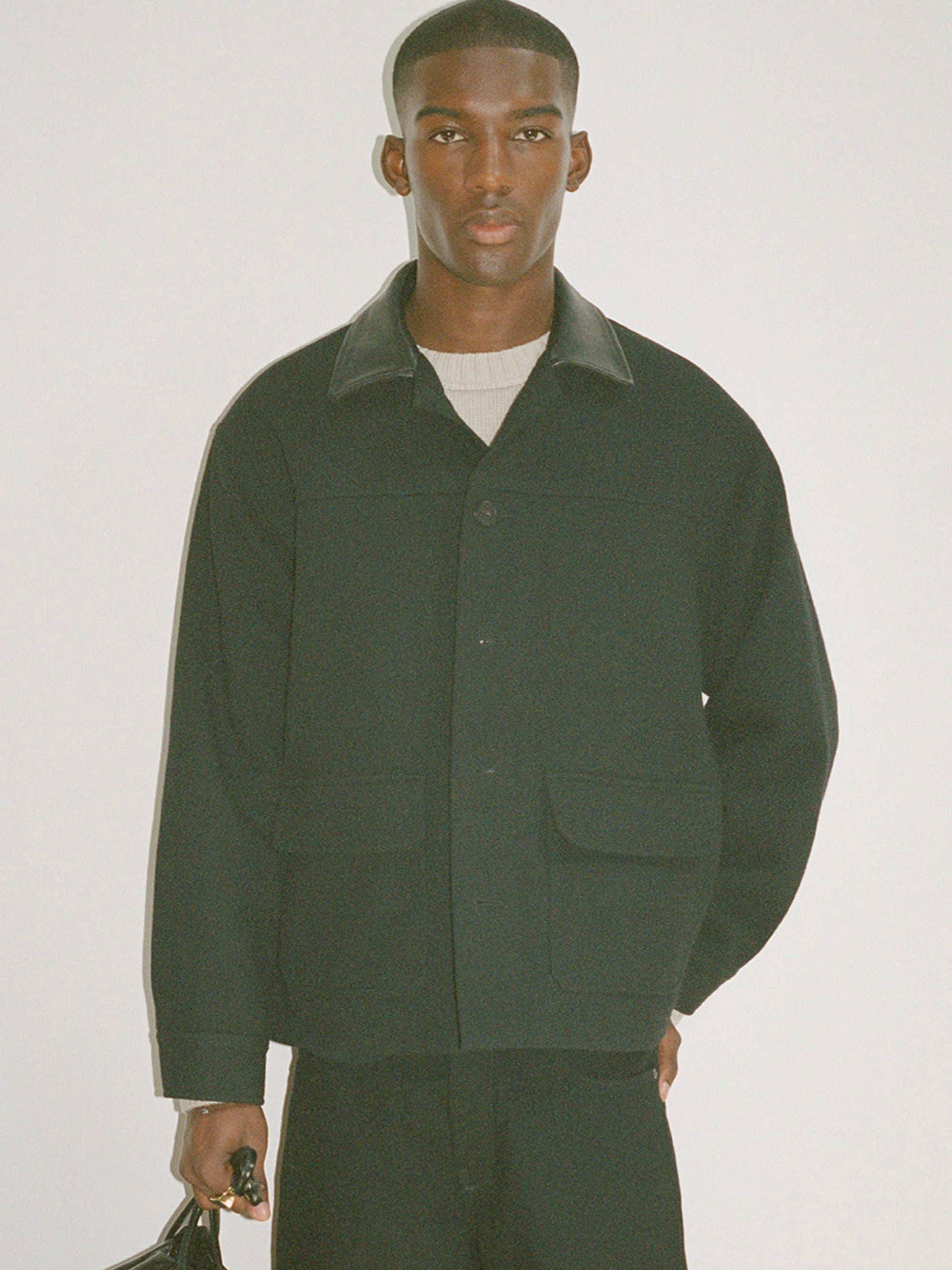 Woolen Workwear Jacket in Black - 2