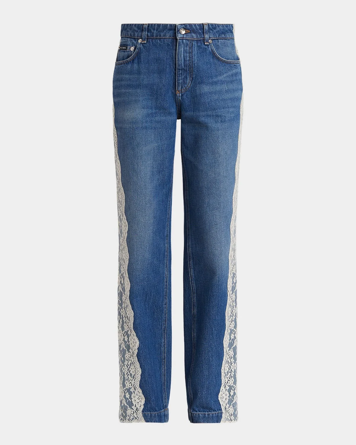 Lace-Trimmed Straight-Leg Denim Jeans - 1