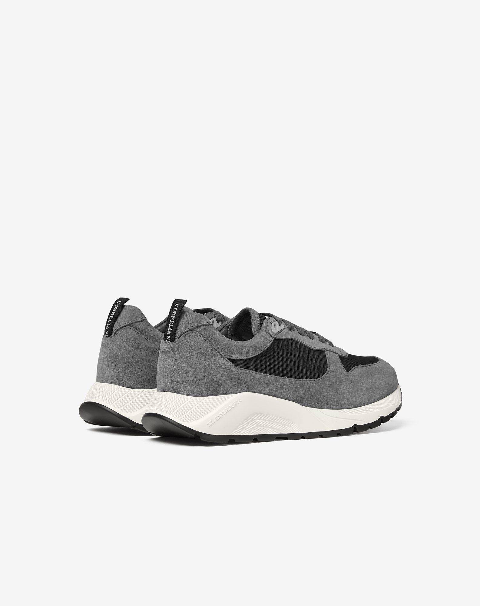 Green/grey nylon and suede running shoes - 3