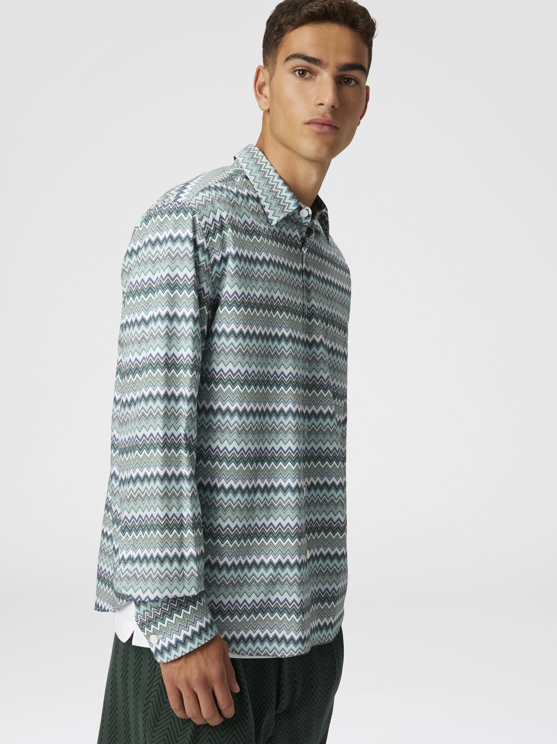 Zig zag cotton poplin shirt with breast pocket - 4
