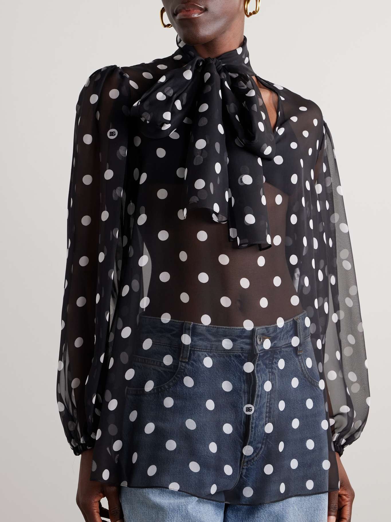 Pussy-bow polka-dot silk-chiffon blouse - 3