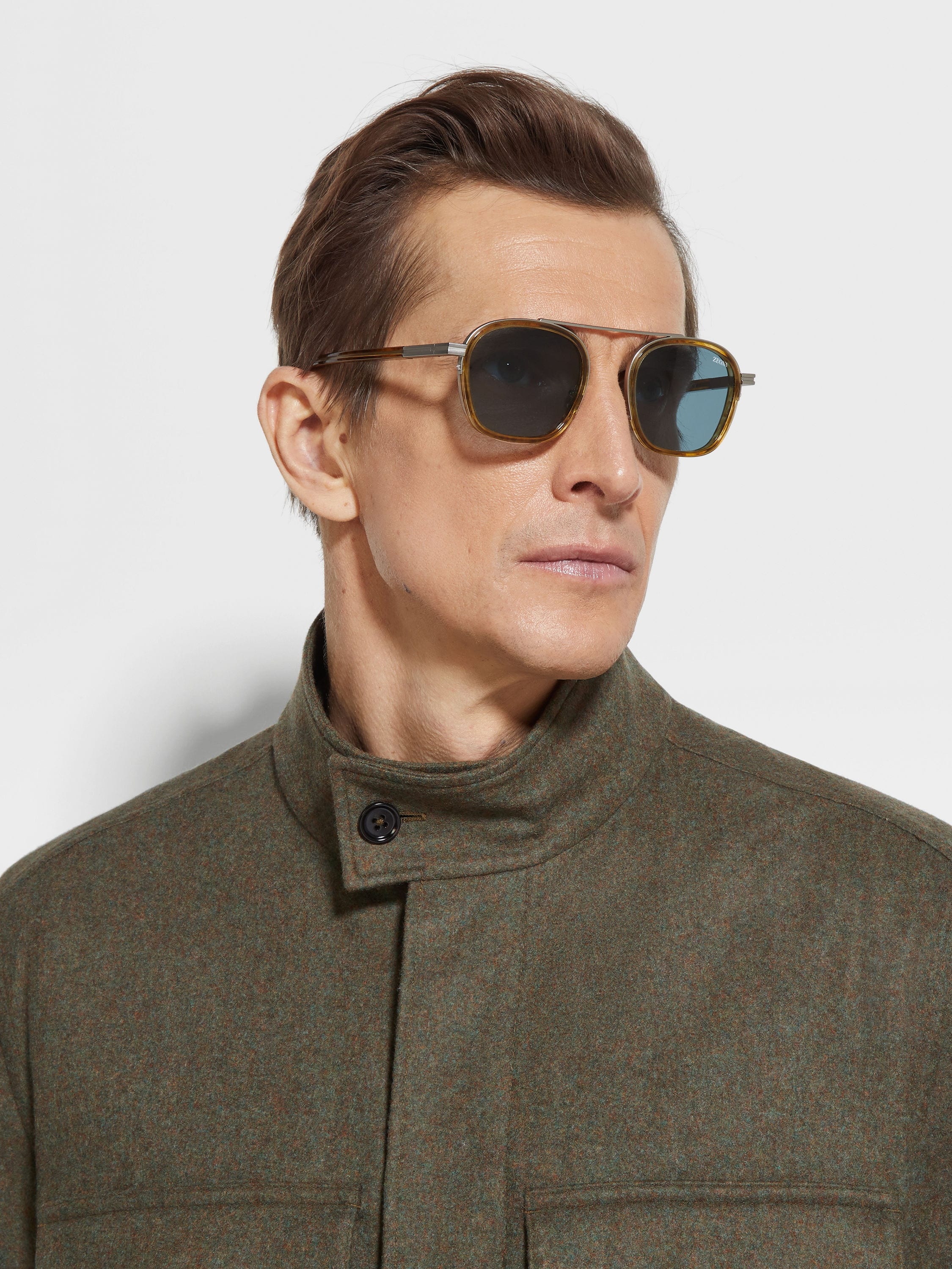 TRANSPARENT LIGHT BROWN HAVANA ORIZZONTE I ACETATE AND METAL SUNGLASSES - 4