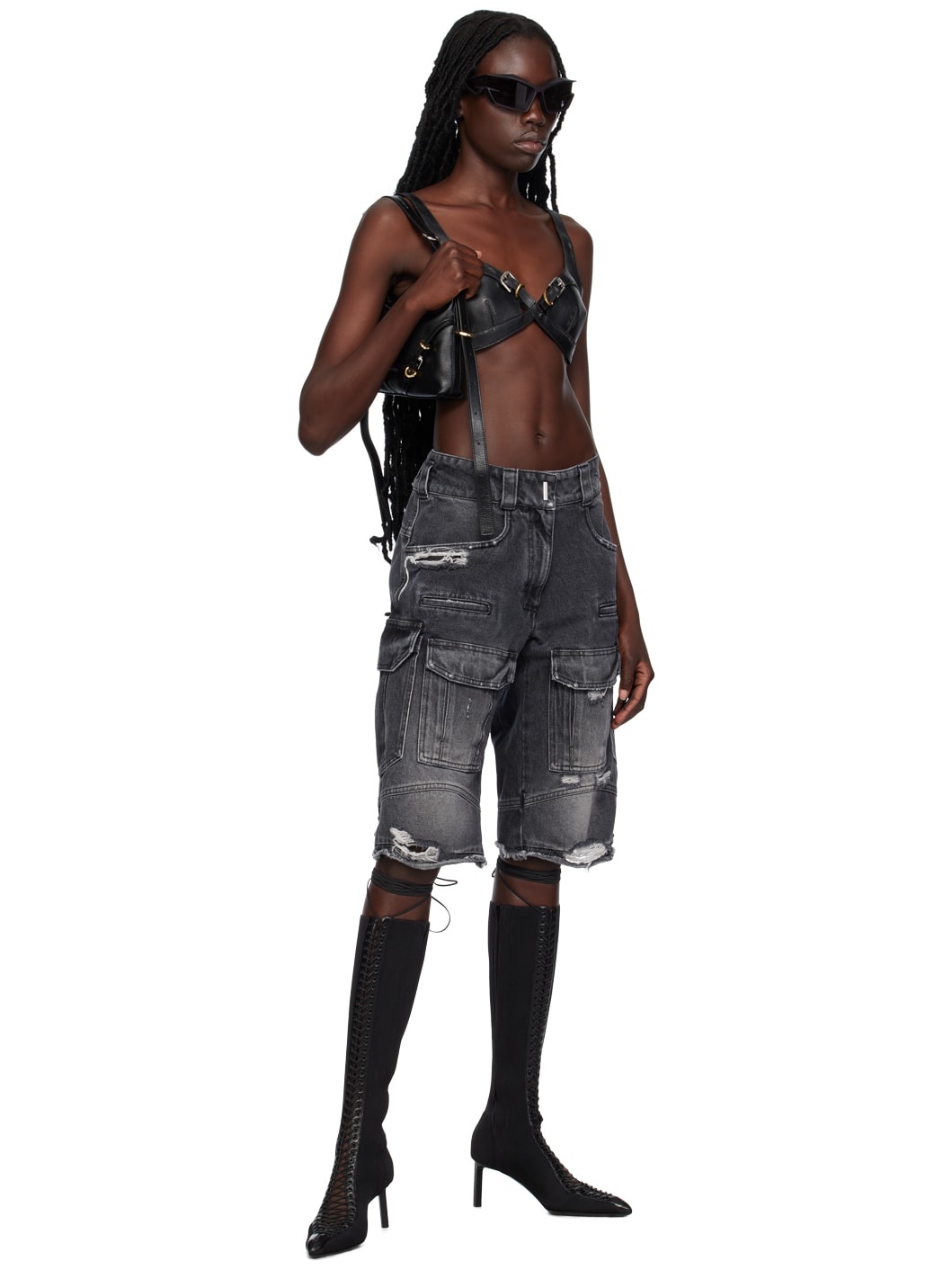 Givenchy BRA TOP IN LEATHER WITH CROSSED EFFECT | REVERSIBLE