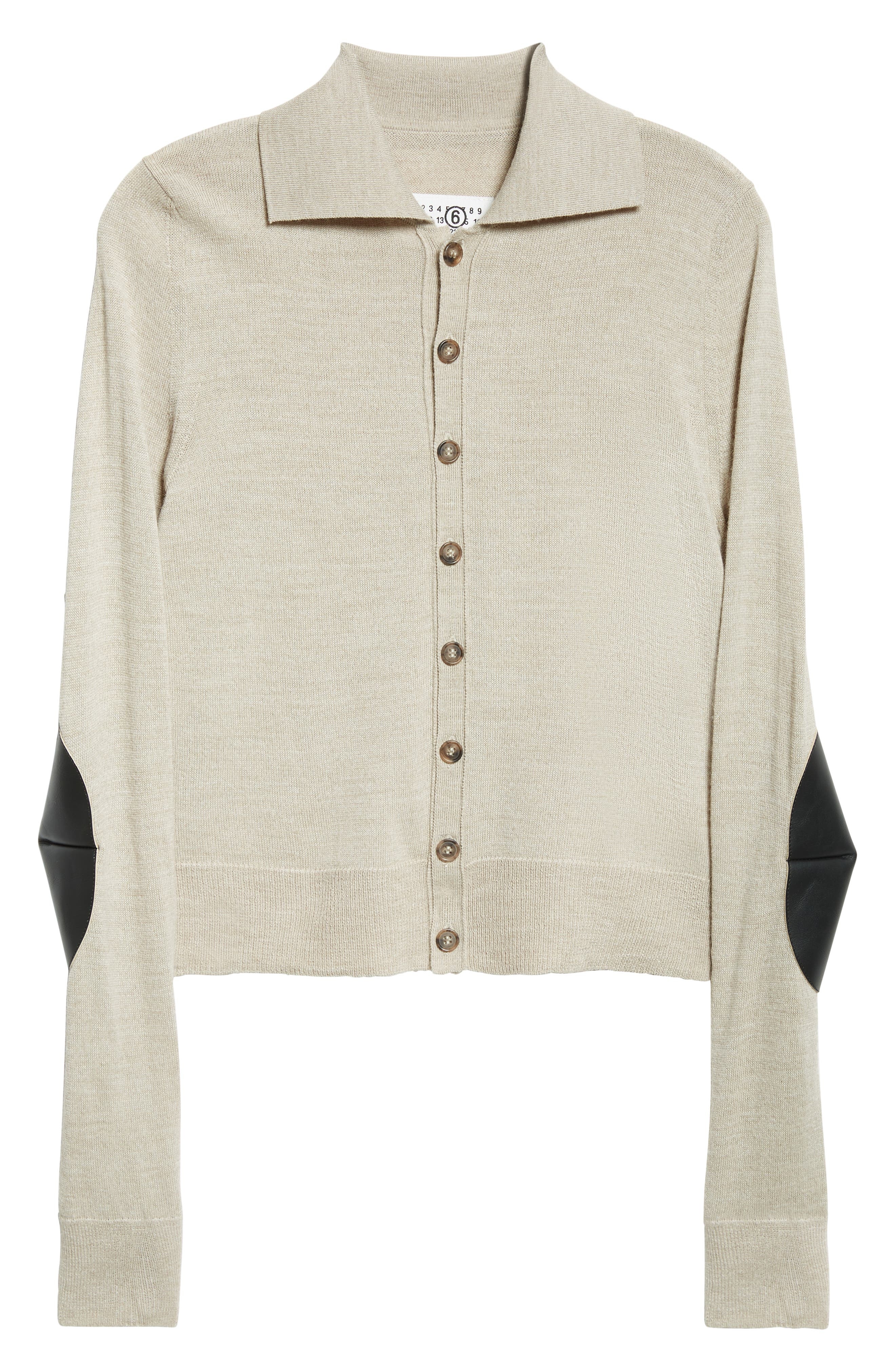 MM6 Maison Margiela Virgin Wool Blend Cardigan with Leather Elbow Patches in Beige Melange at Nordst - 6