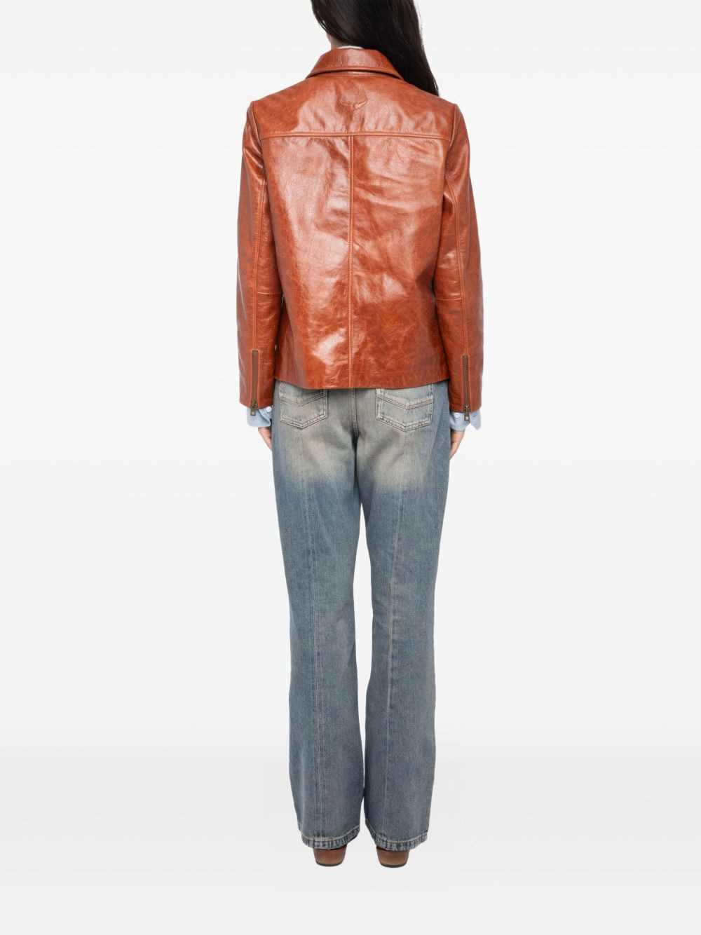 flap-pocket leather jacket - 3