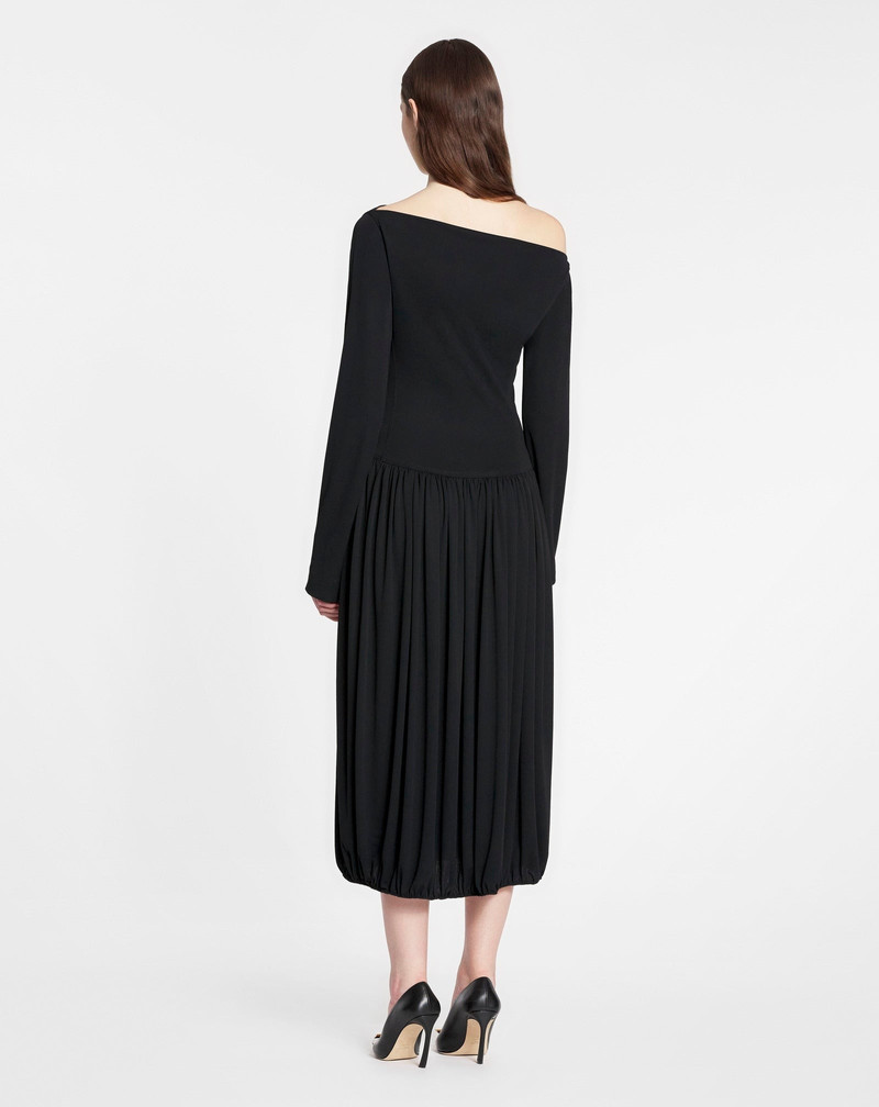 ASYMETRIC TOP LONG SLEEVE DRAPED MIDI DRESS IN FLUID CREPE 5