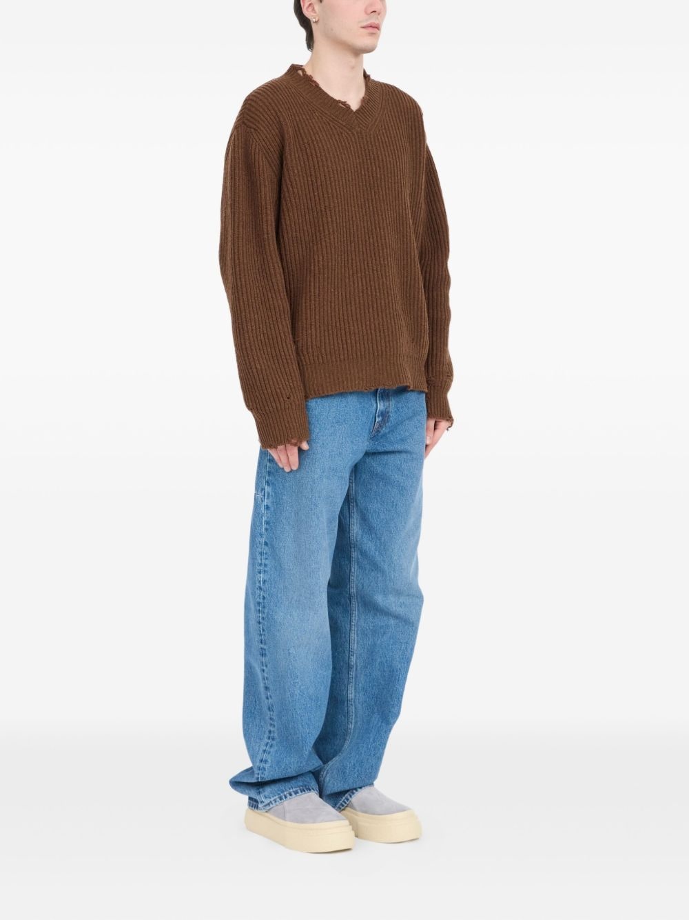 ribbed V-neck sweater - 3