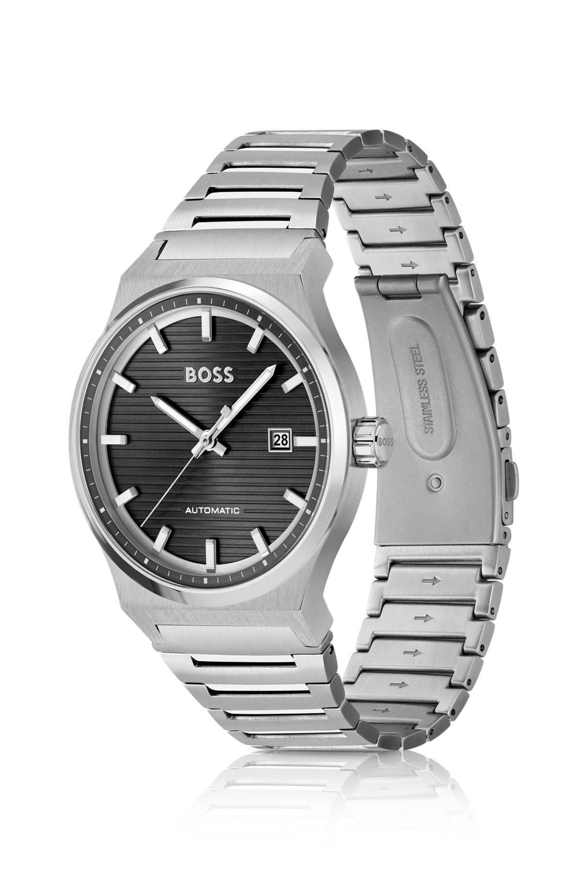 LINK-BRACELET AUTOMATIC WATCH WITH GROOVE-TEXTURED DIAL - 2