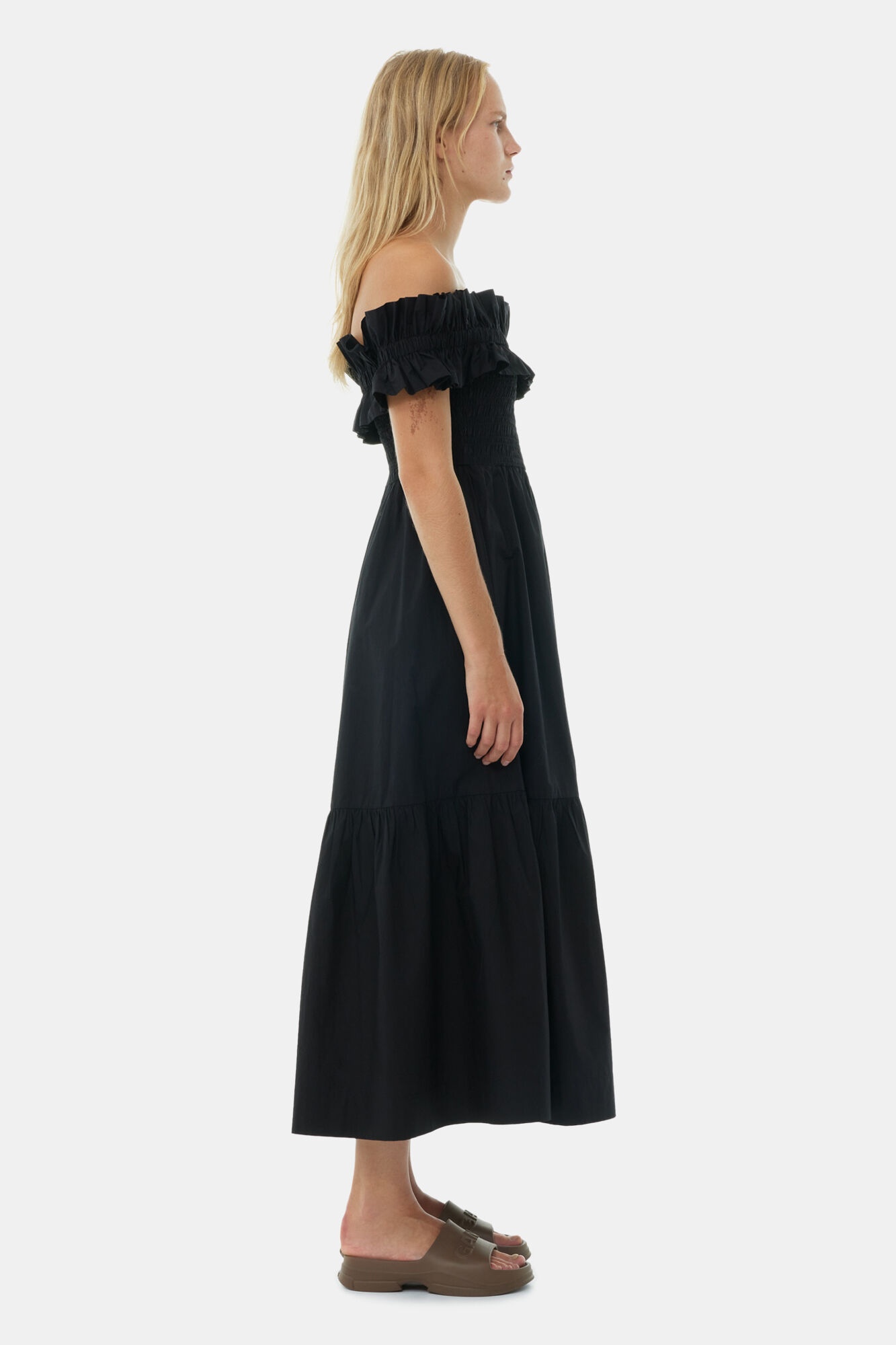BLACK COTTON POPLIN LONG SMOCK DRESS - 4