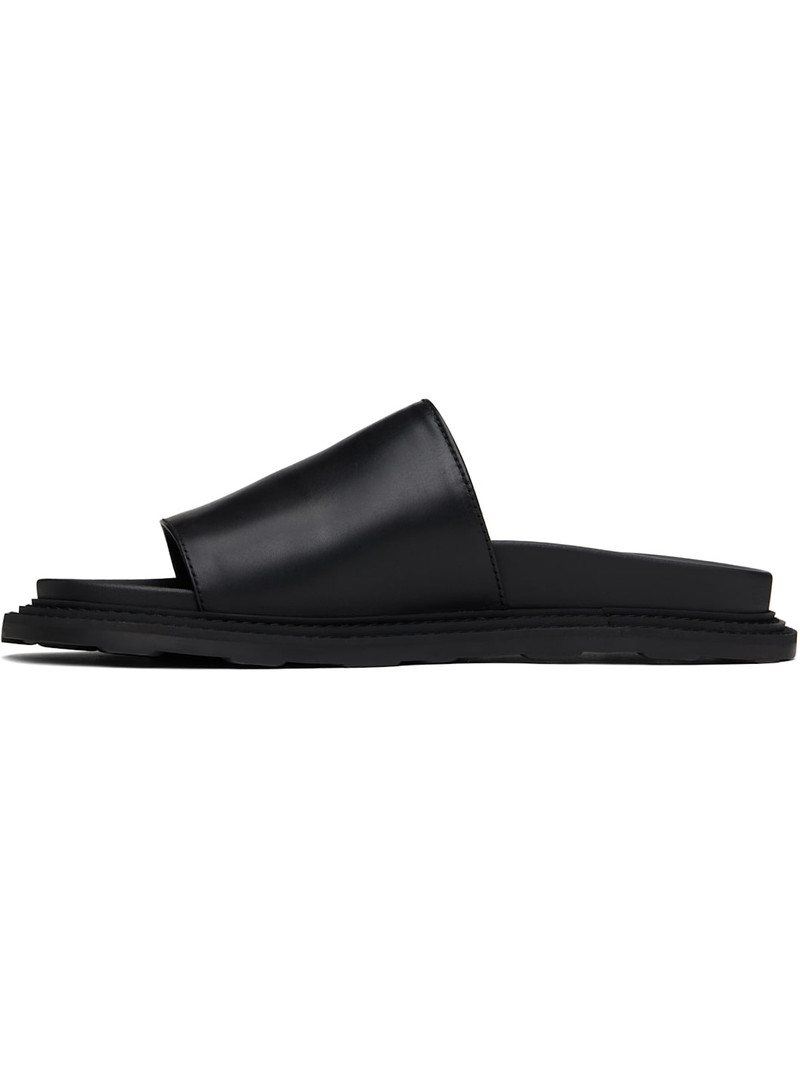 Black Calfskin Logo Plaque Sandals 3