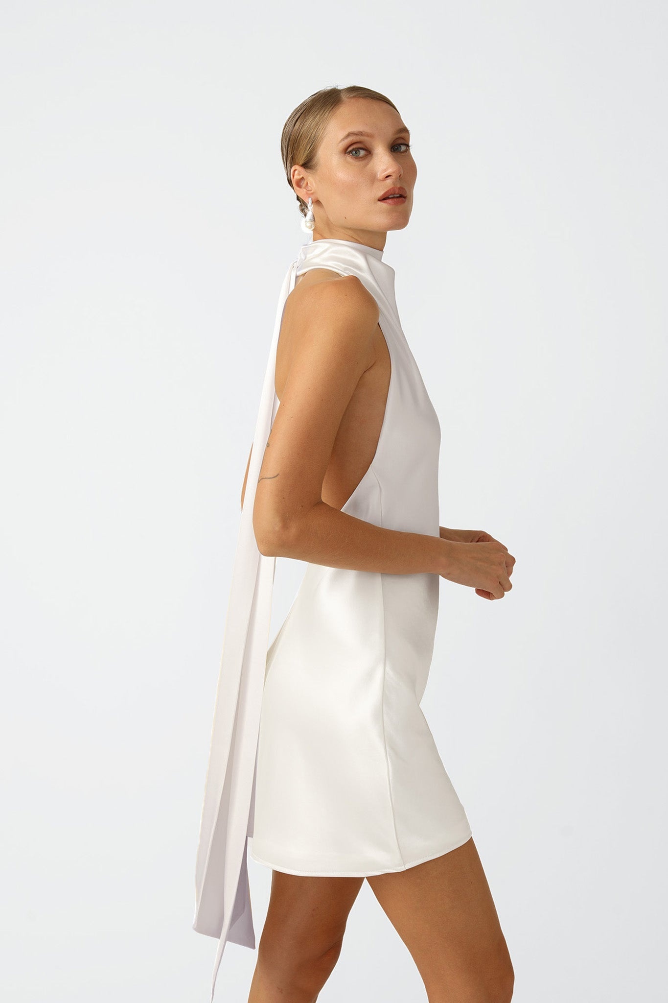 PENNY BACKLESS SATIN MINI DRESS - 5