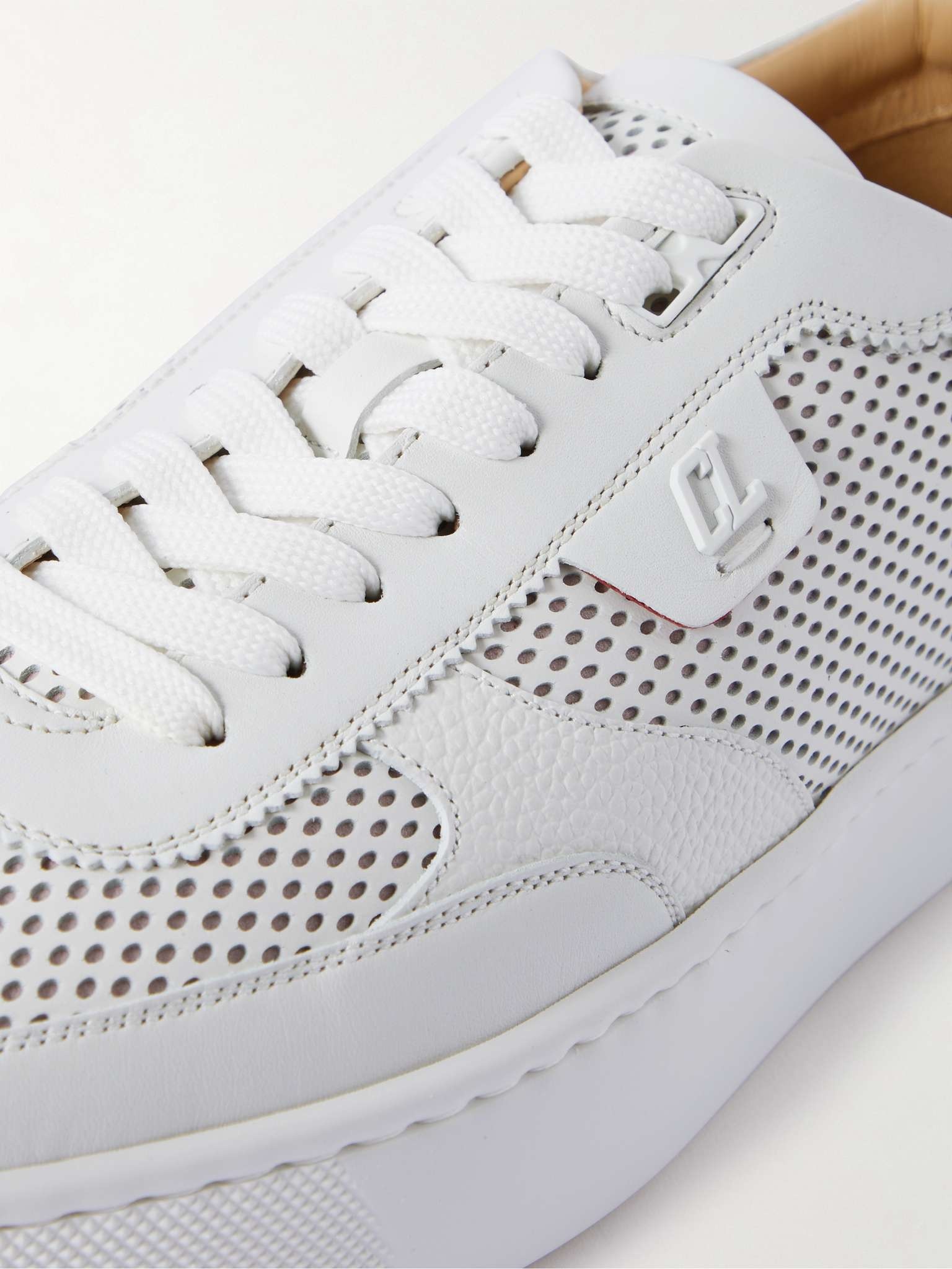 Happyrui Suede-Trimmed Perforated Leather Sneakers - 6