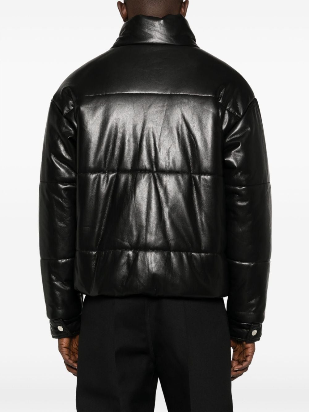 Marron faux-leather puffer jacket - 4