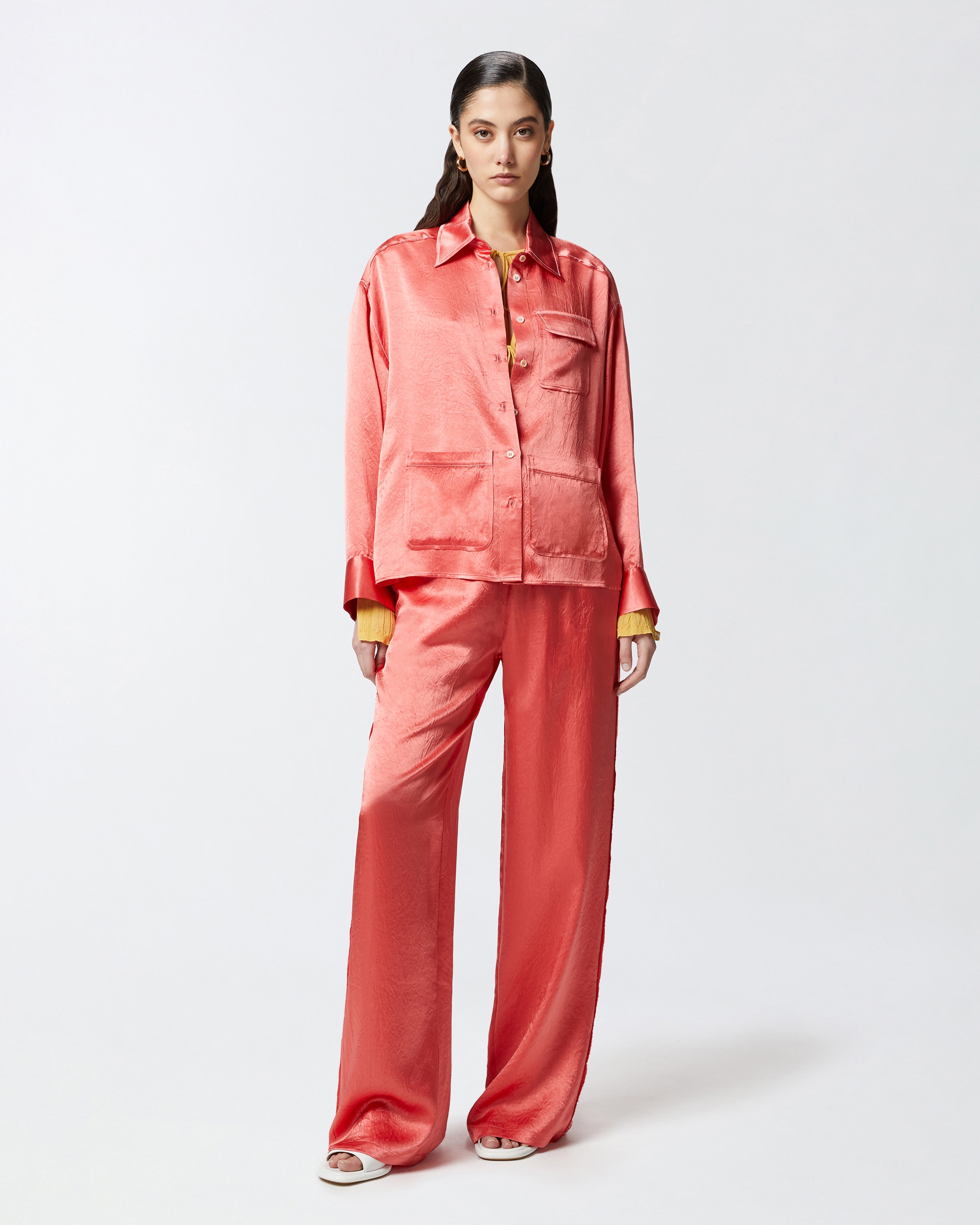 FLOWING SATIN SHIRT WITH SMALL POCKET - 3