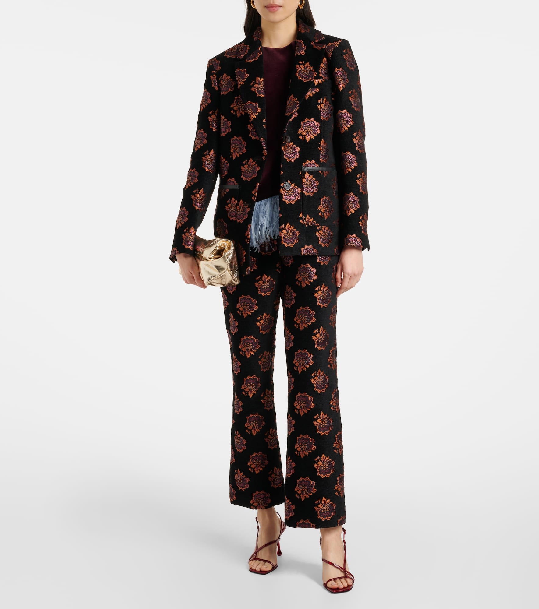 Floral jacquard straight pants - 2