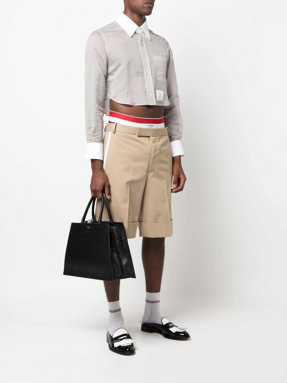 logo print grained leather tote - 2