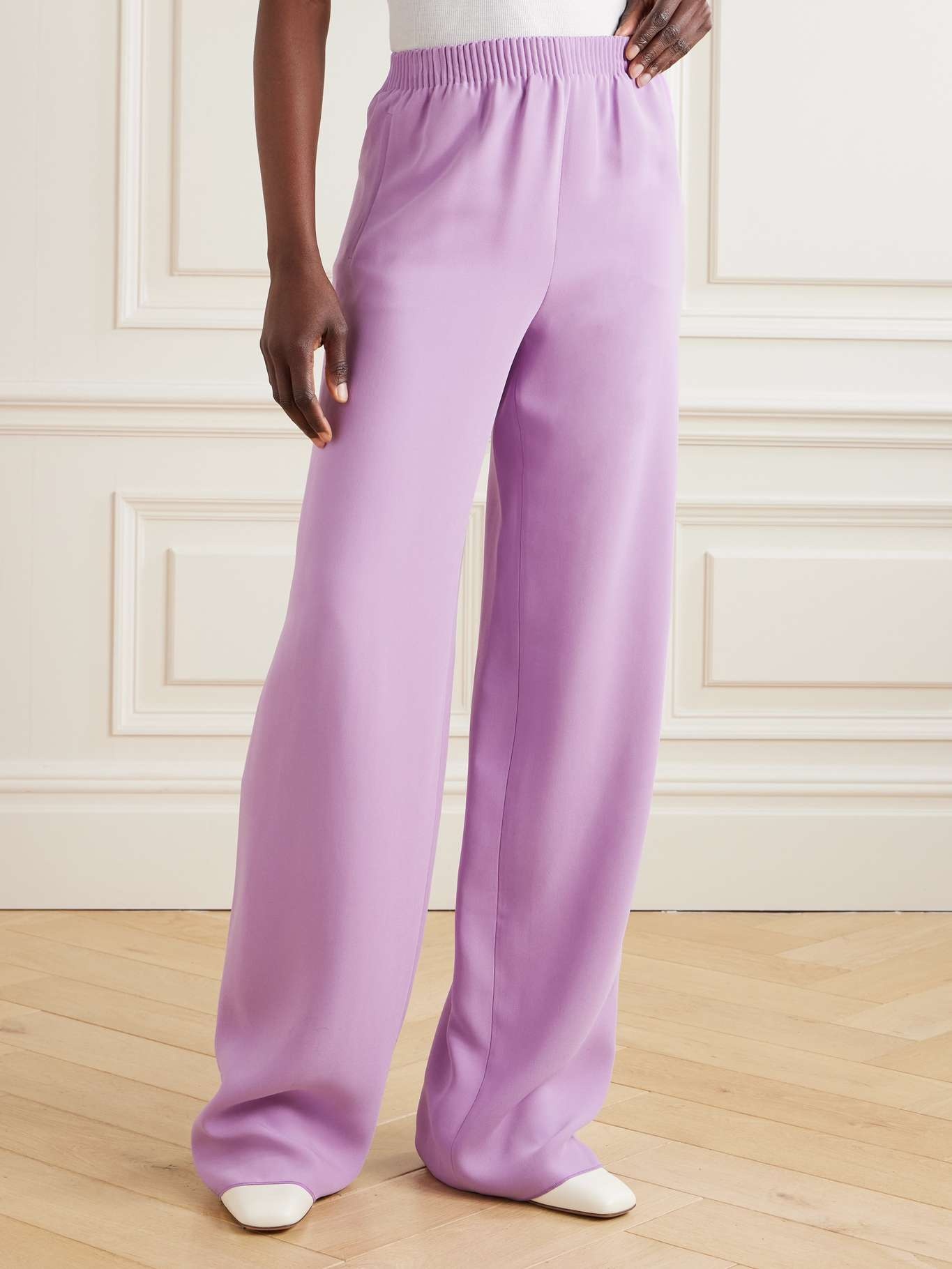 Silk-cady wide-leg pants Purple - 3