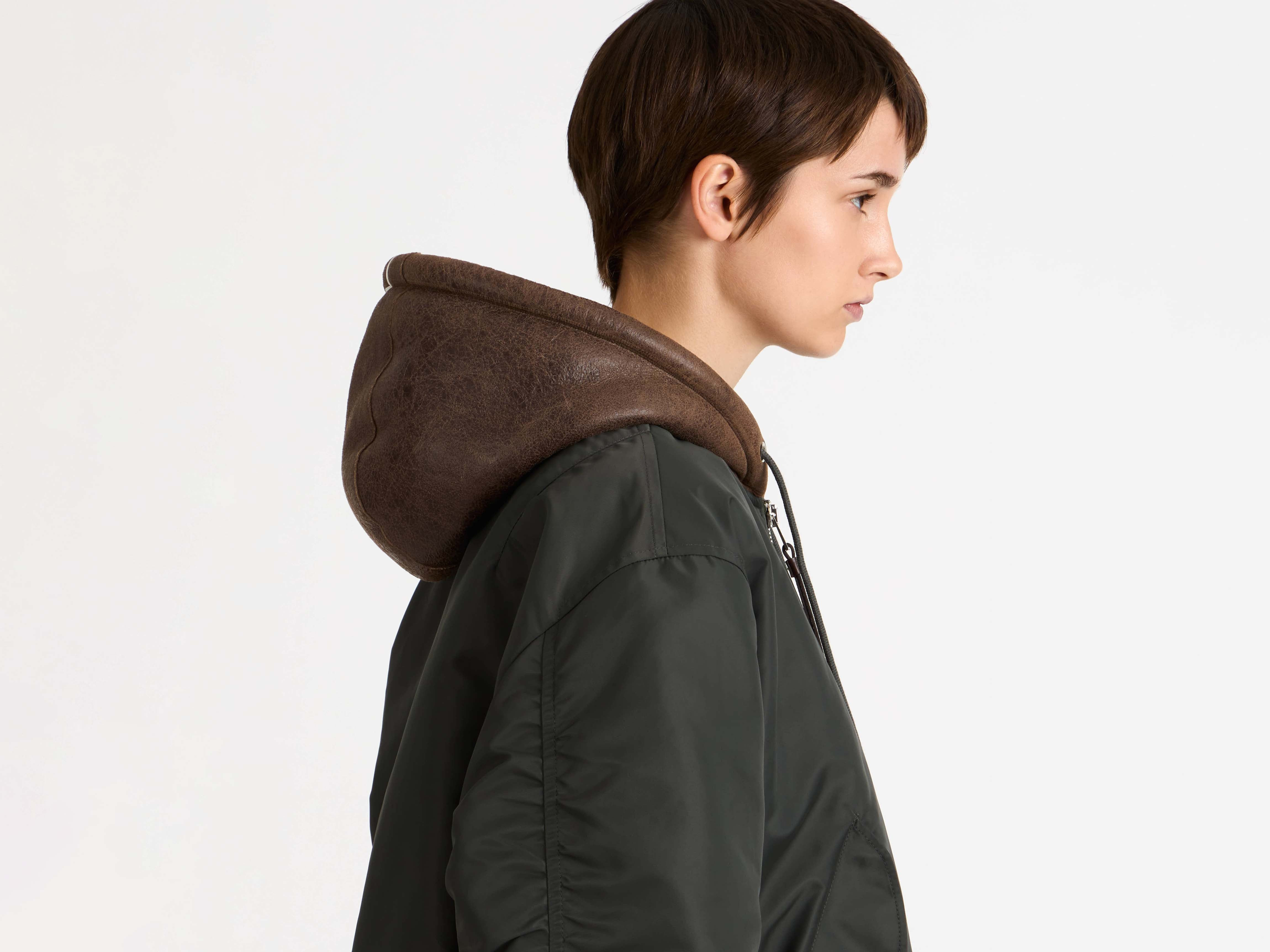 HOODED BOMBER JACKET IN DARK KHAKI - 6