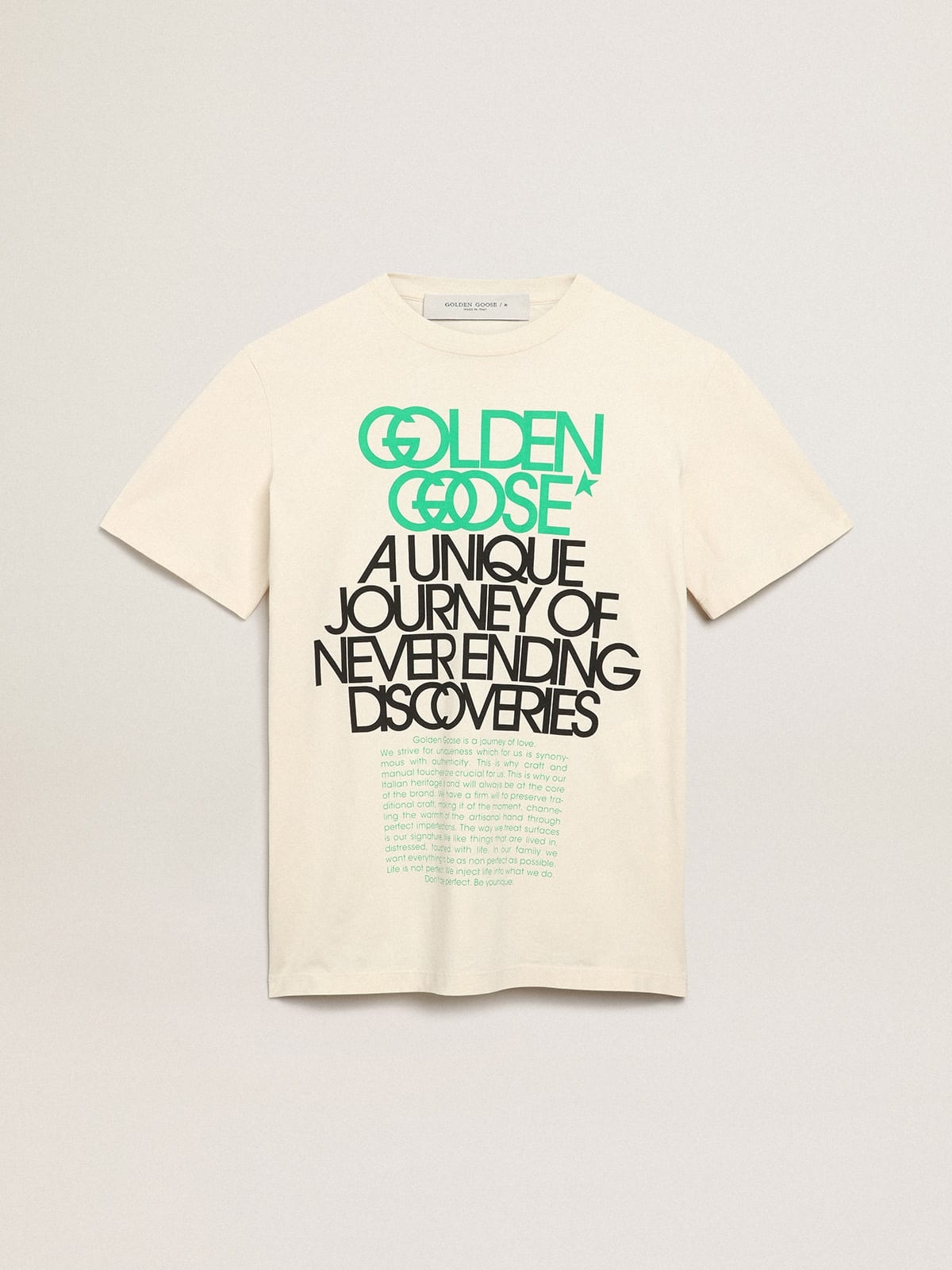 Women's bone white T-shirt with lettering on the front - 1