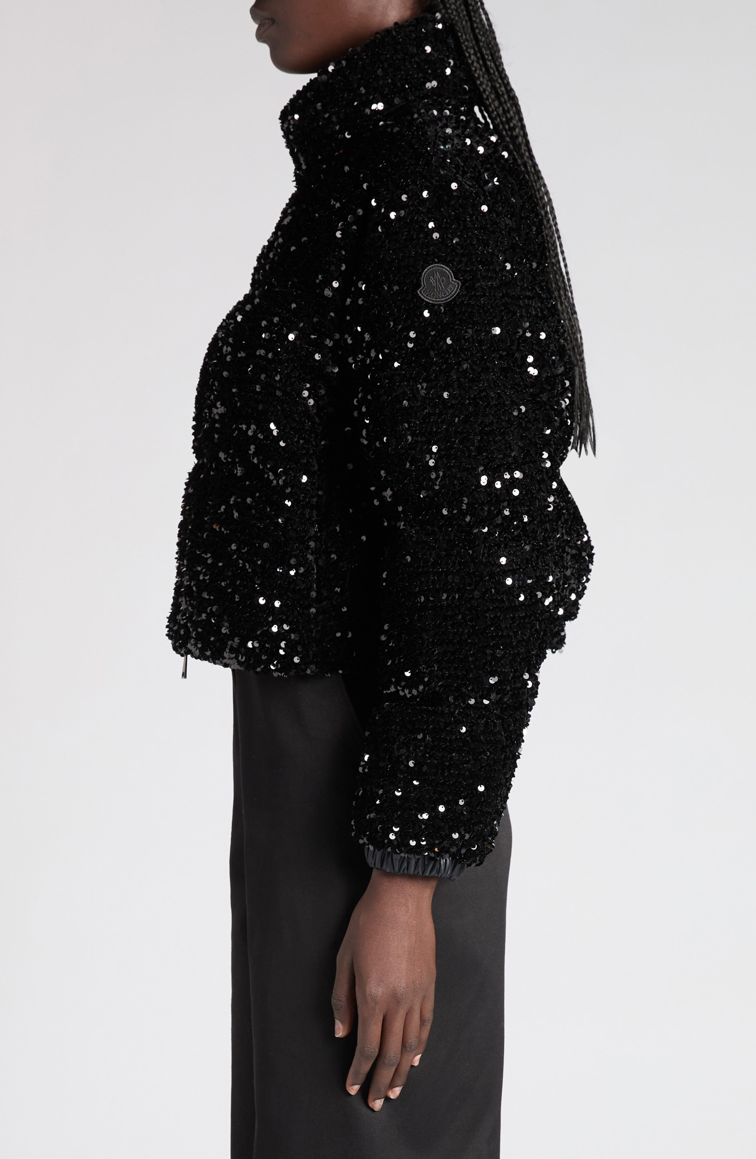 Moncler Louvi Sequin Faux Shearling Down Jacket in Black at Nordstrom - 3