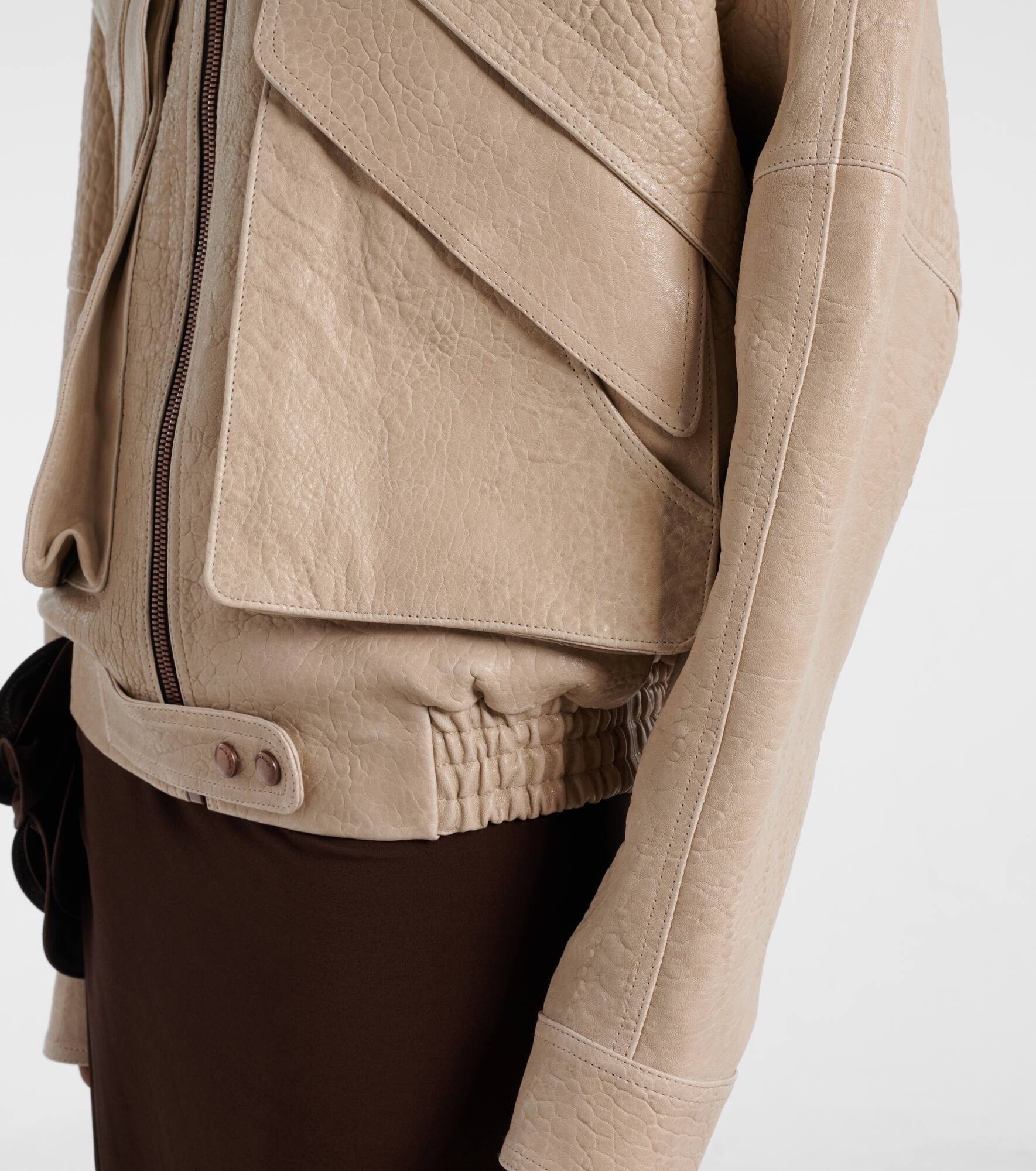 Shearling-trimmed leather jacket - 6