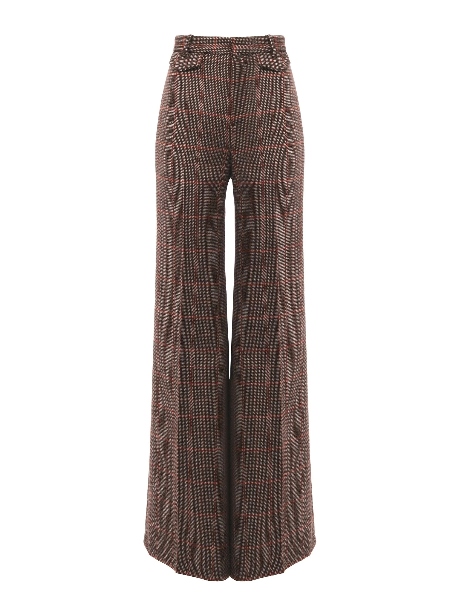 HIGH-RISE FLARED PANTS IN WOOL CHECK - 1