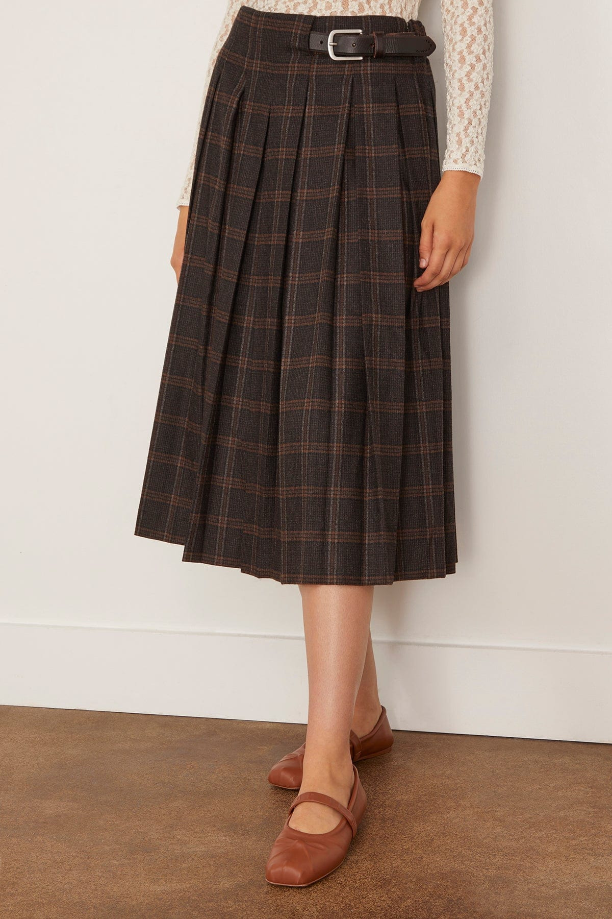 Monroe Wool Plaid Belted Pleat Skirt in Multi - 3