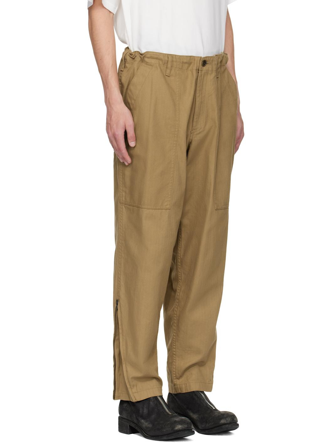 Beige BS Herringbone Hem Zip Painter Trousers - 2