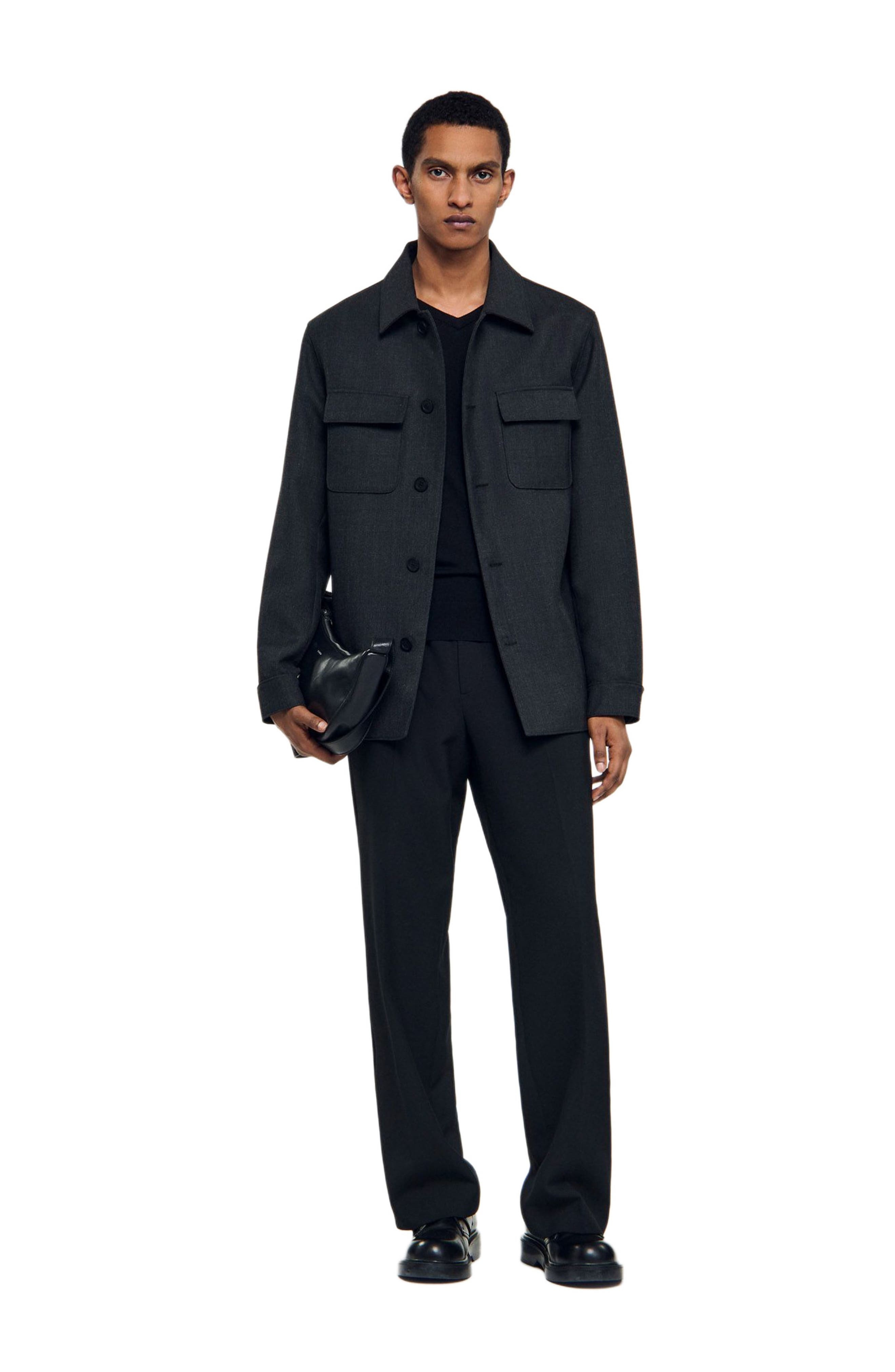 SANDRO Wool Overshirt with pockets in Dark Grey at Nordstrom - 6