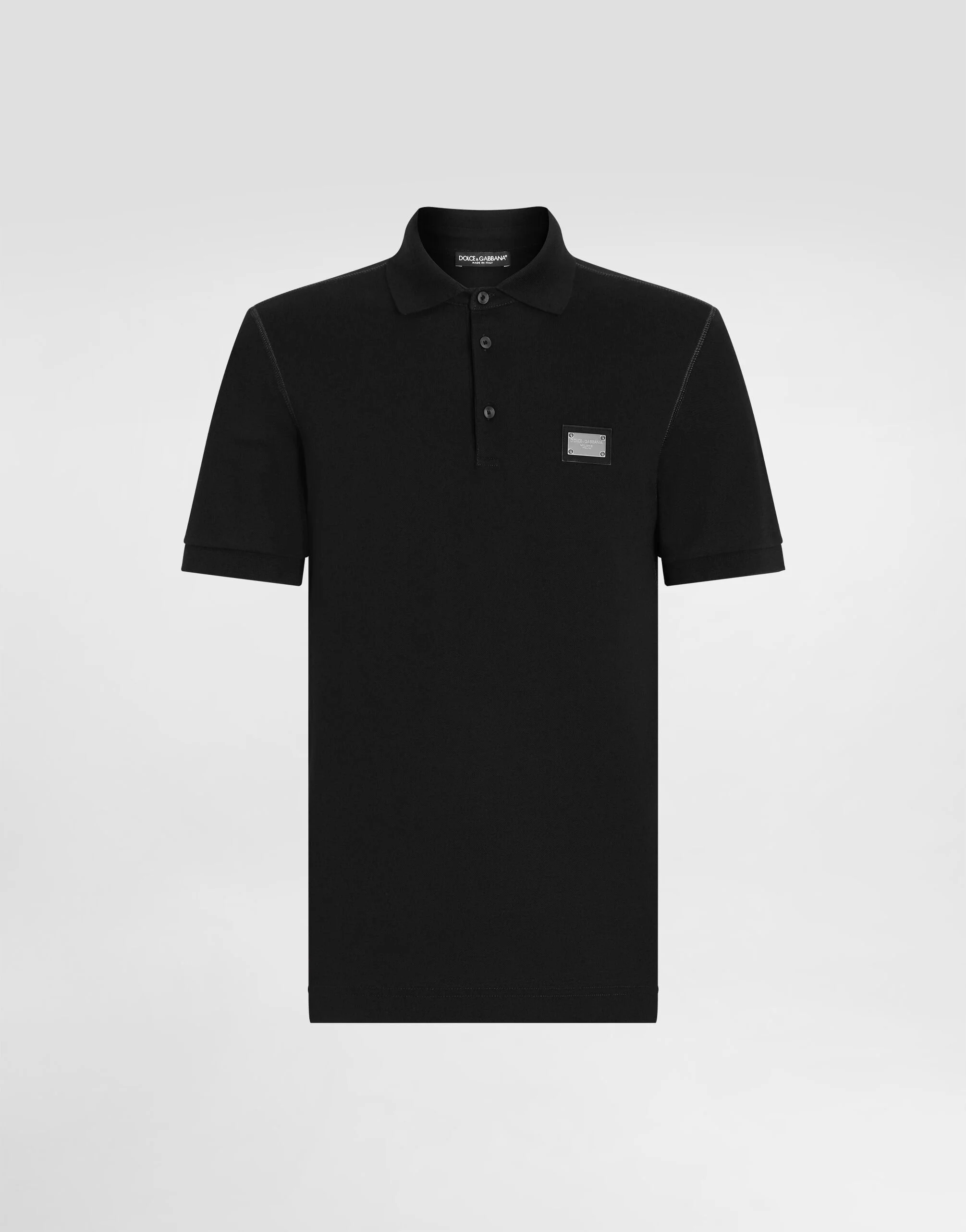 Cotton piqué polo-shirt with branded tag - 1