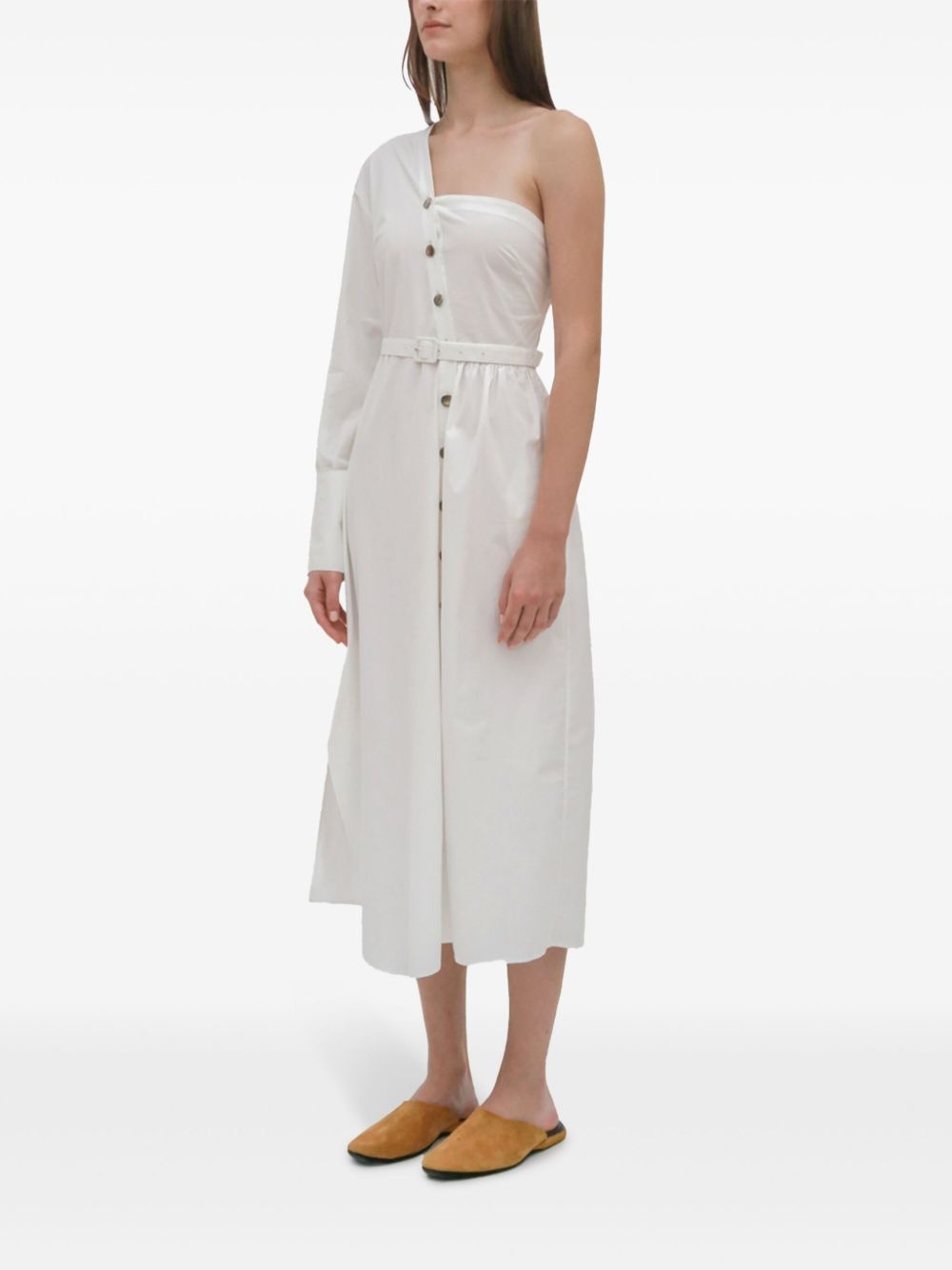 asymmetric one-shoulder midi shirt dress - 3