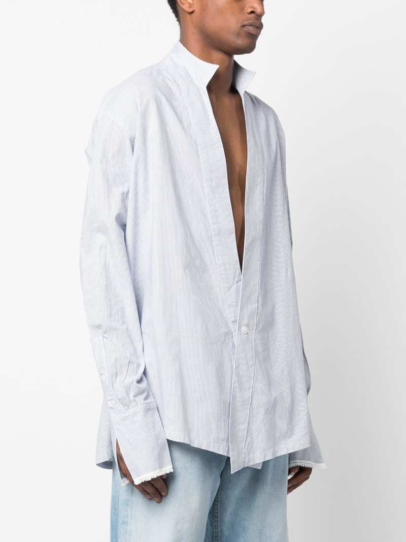 pinstripe V-neck long-sleeve shirt - 3