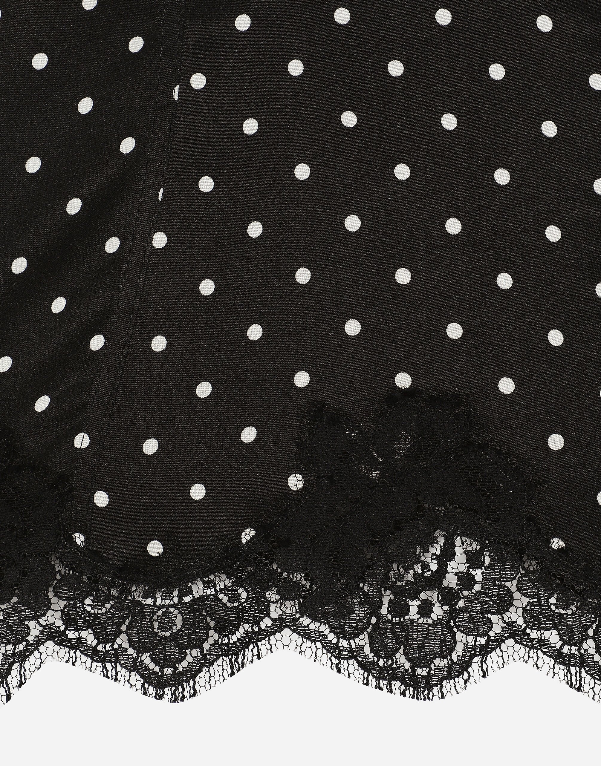 Silk lingerie-style top with polka-dot print and lace detailing - 3