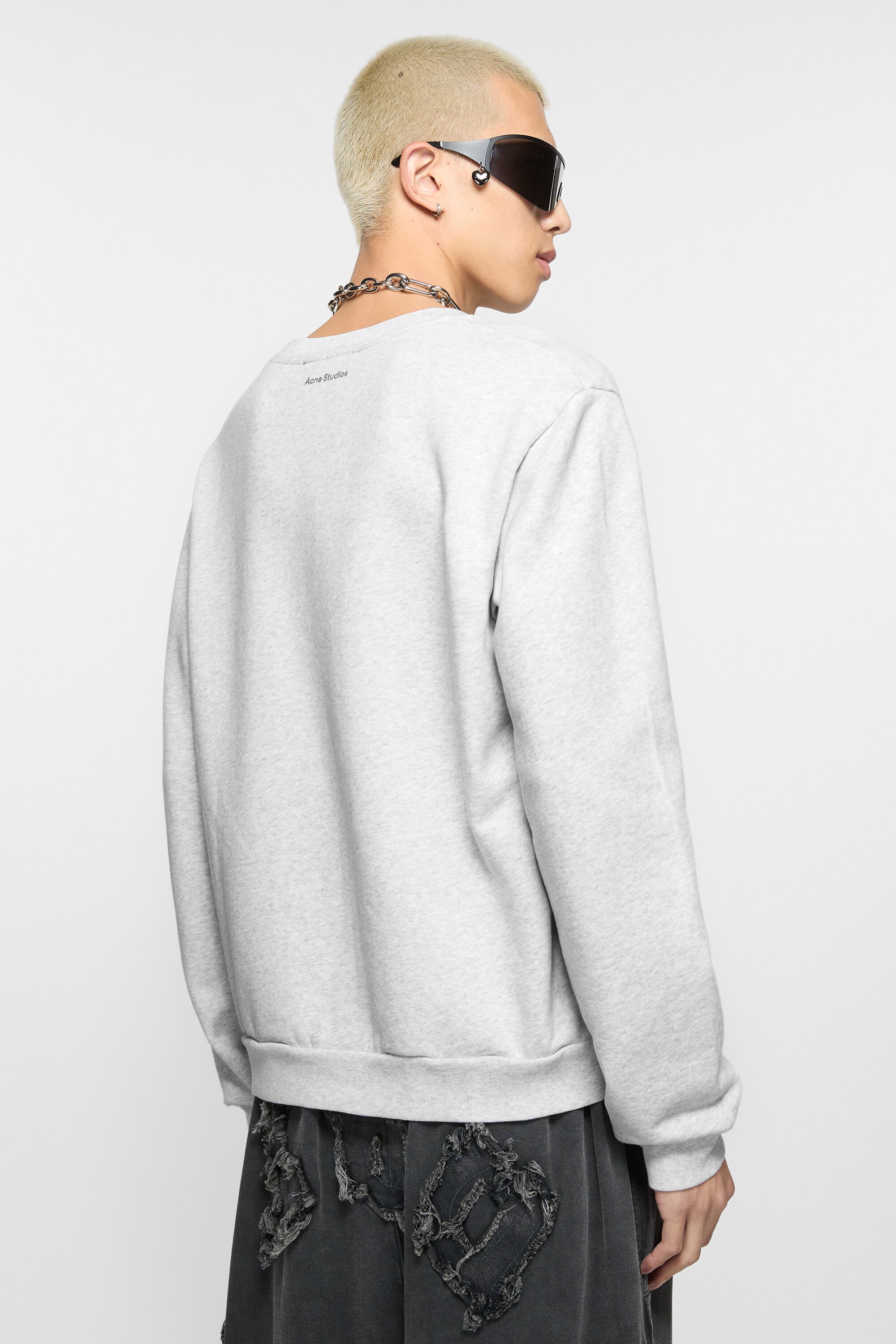 Crew neck fleece sweater - Pale Grey Melange - 3