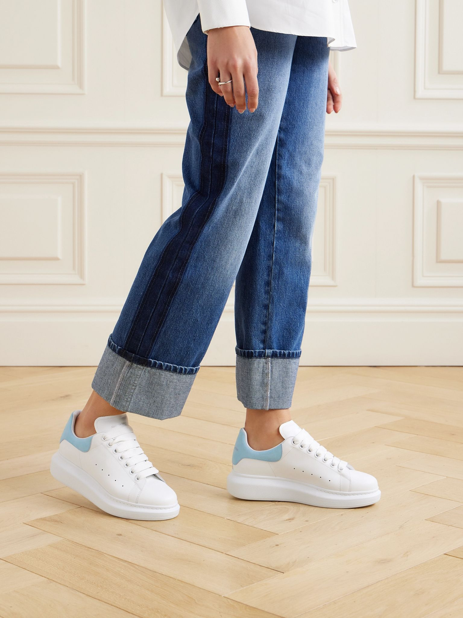 Suede-trimmed leather exaggerated-sole sneakers White - 2