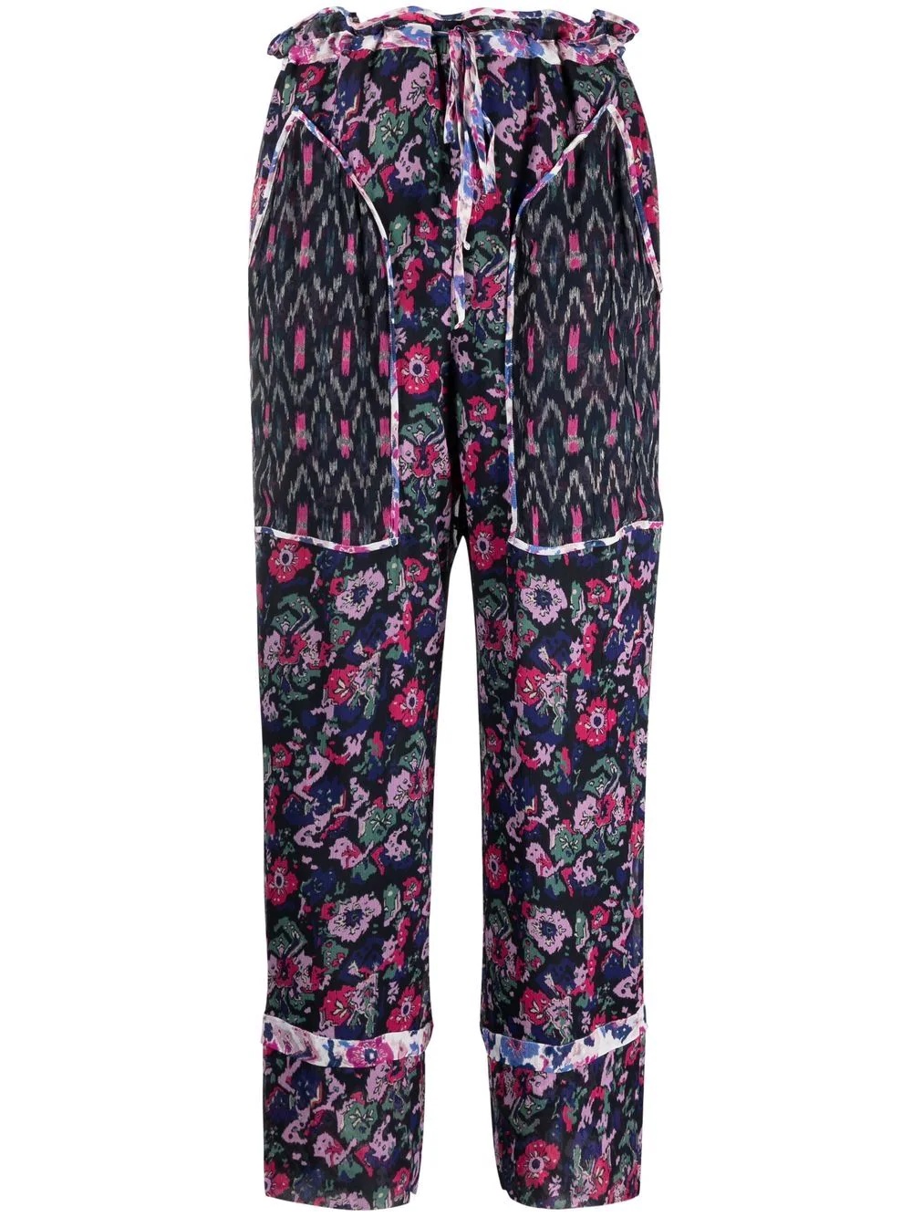 mix-print straight-leg ankle trousers - 1