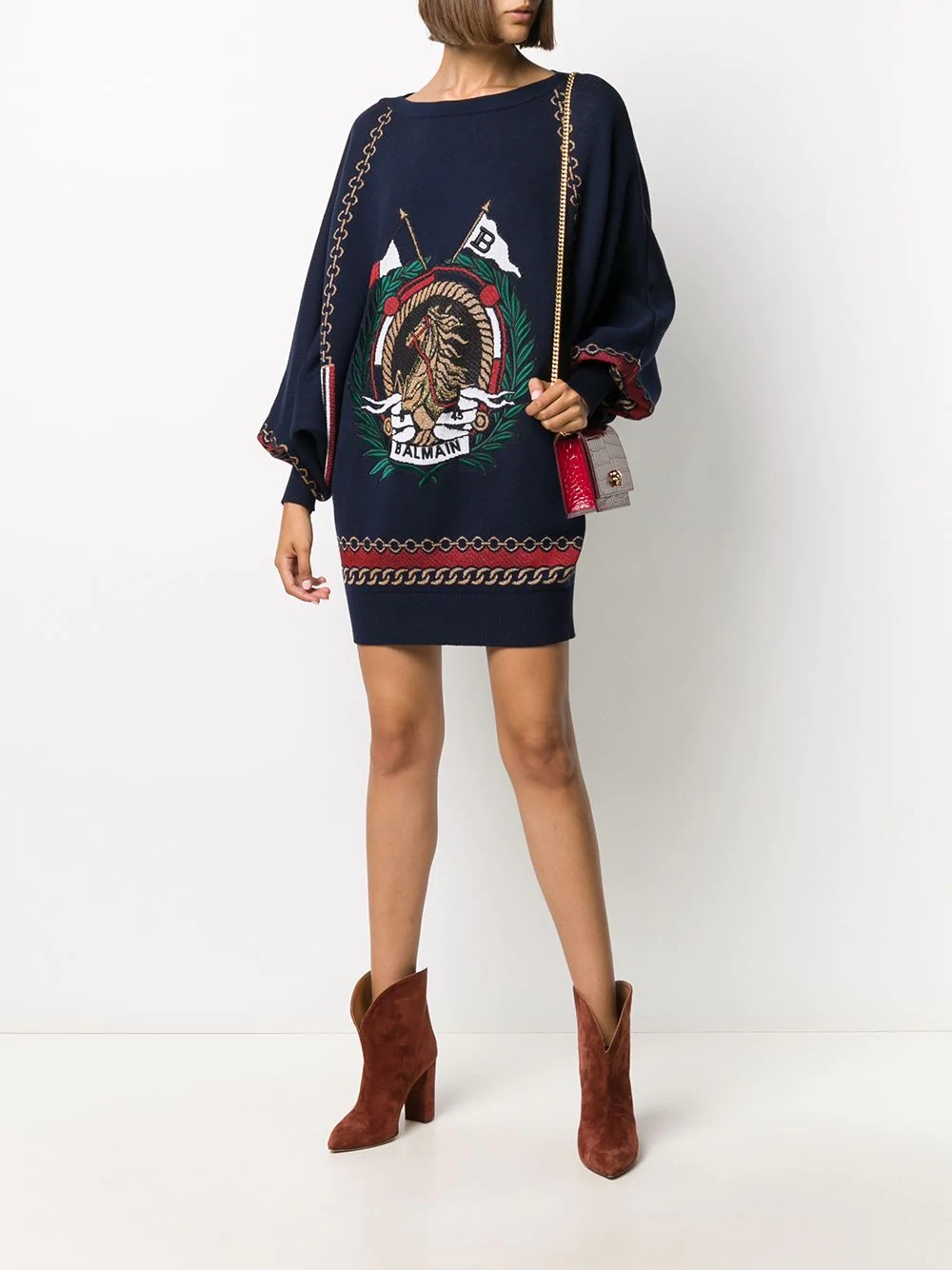 crest-intarsia jumper dress - 2