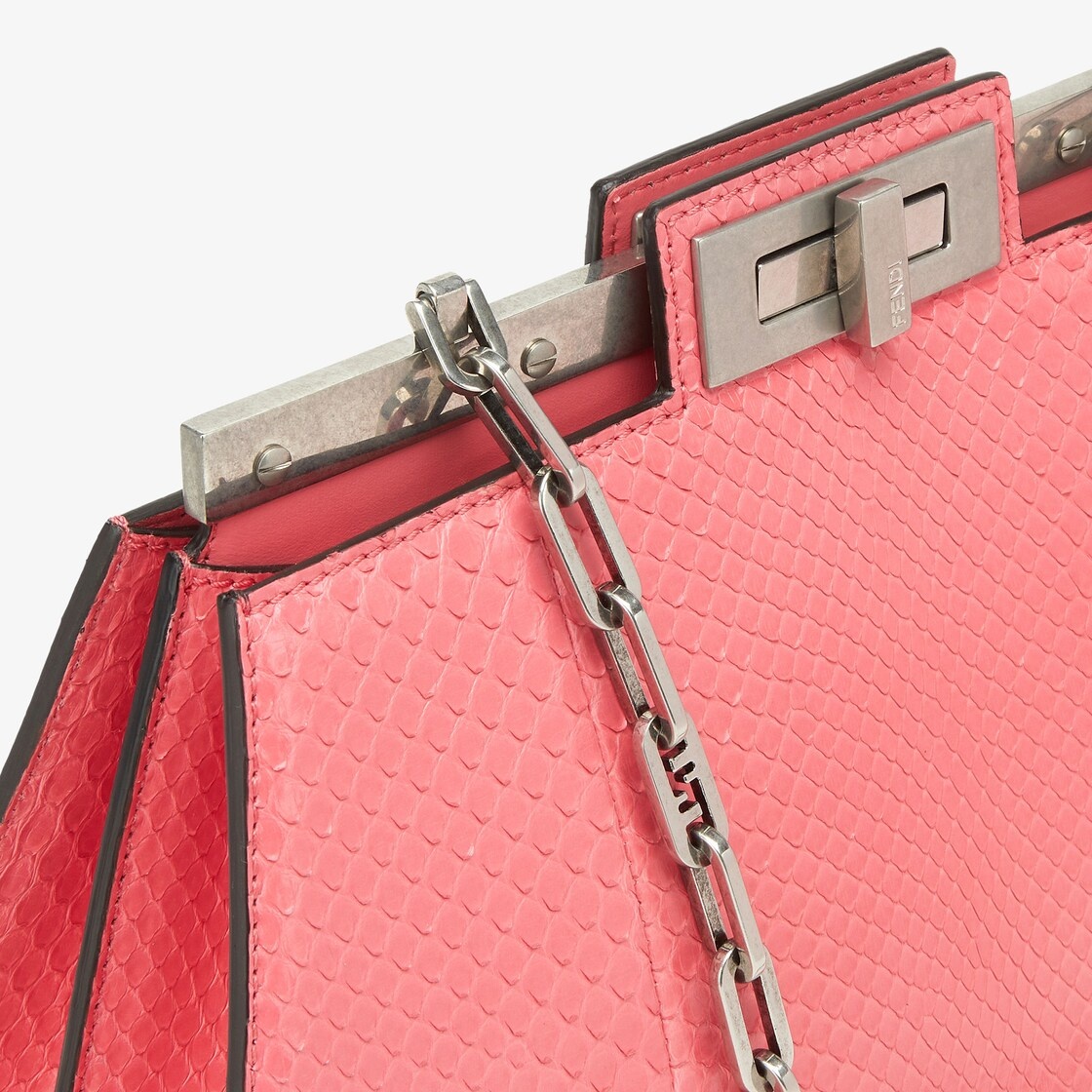 Medium iconic Peekaboo Cut bag made of luxury pink python leather. A new evolution of the Peekaboo I - 5