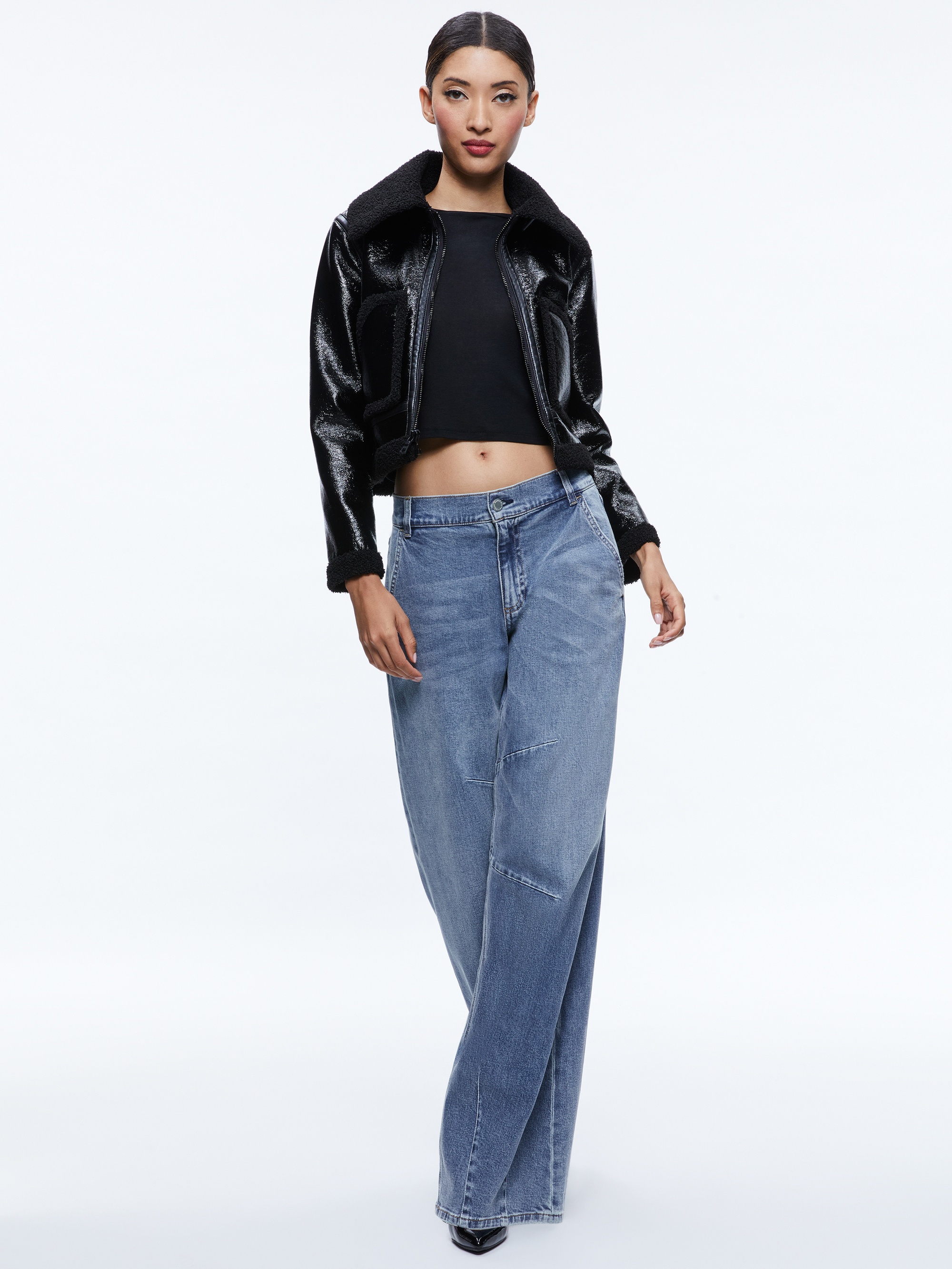 ISAIAH VEGAN LEATHER FAUX SHEARLING CROPPED JACKET - 6