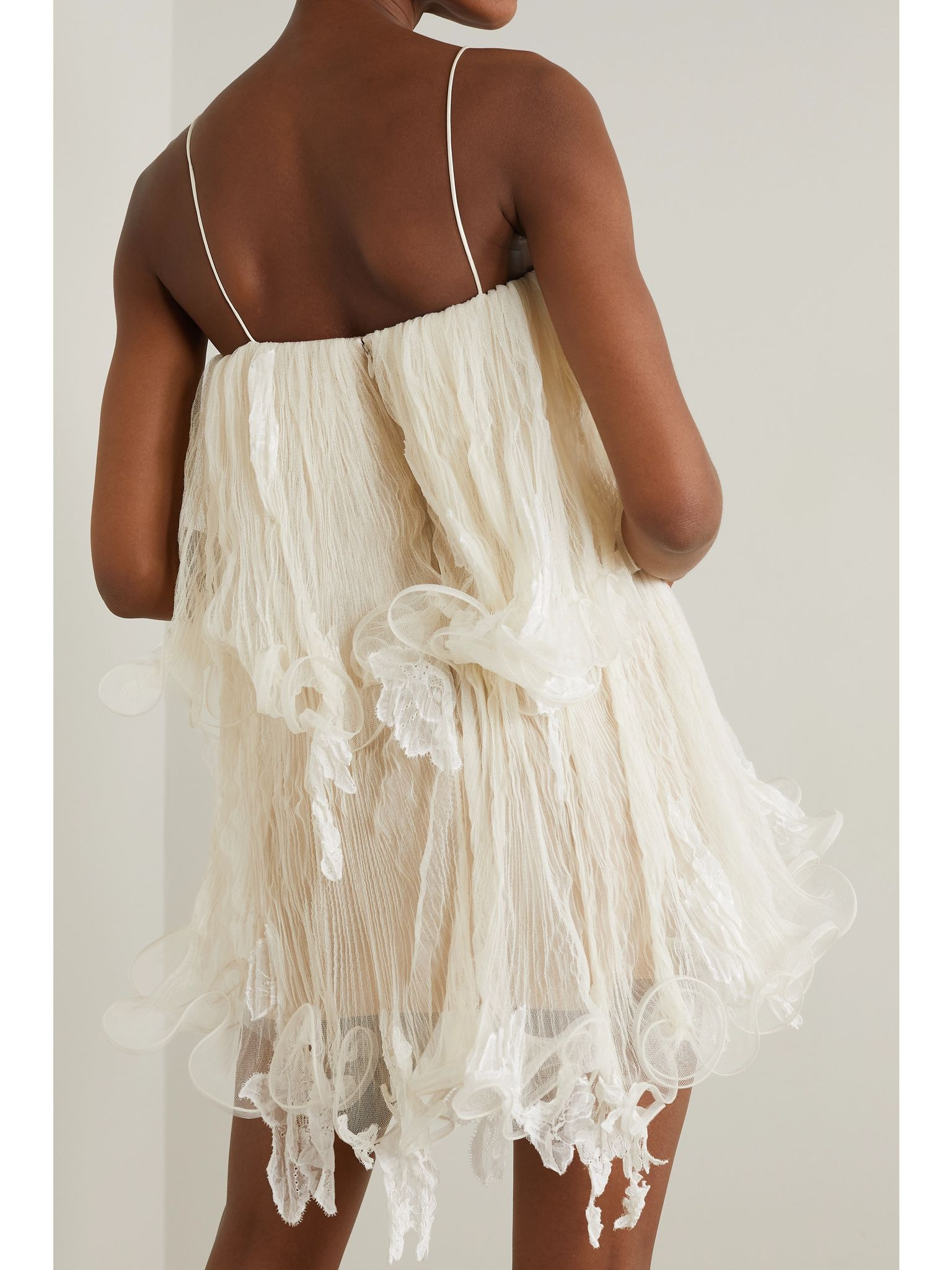 Wendell tiered ruffled lace and tulle mini dress Ivory - 3