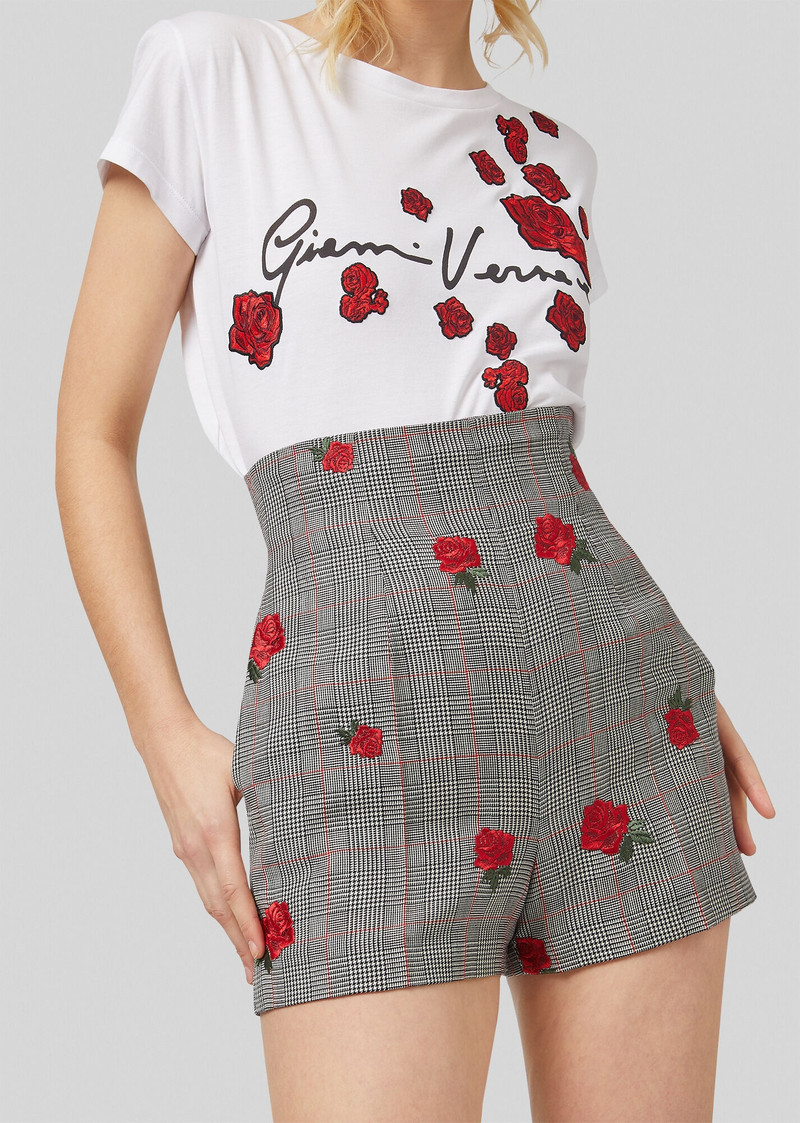 Embroidered Roses Wool Shorts 3