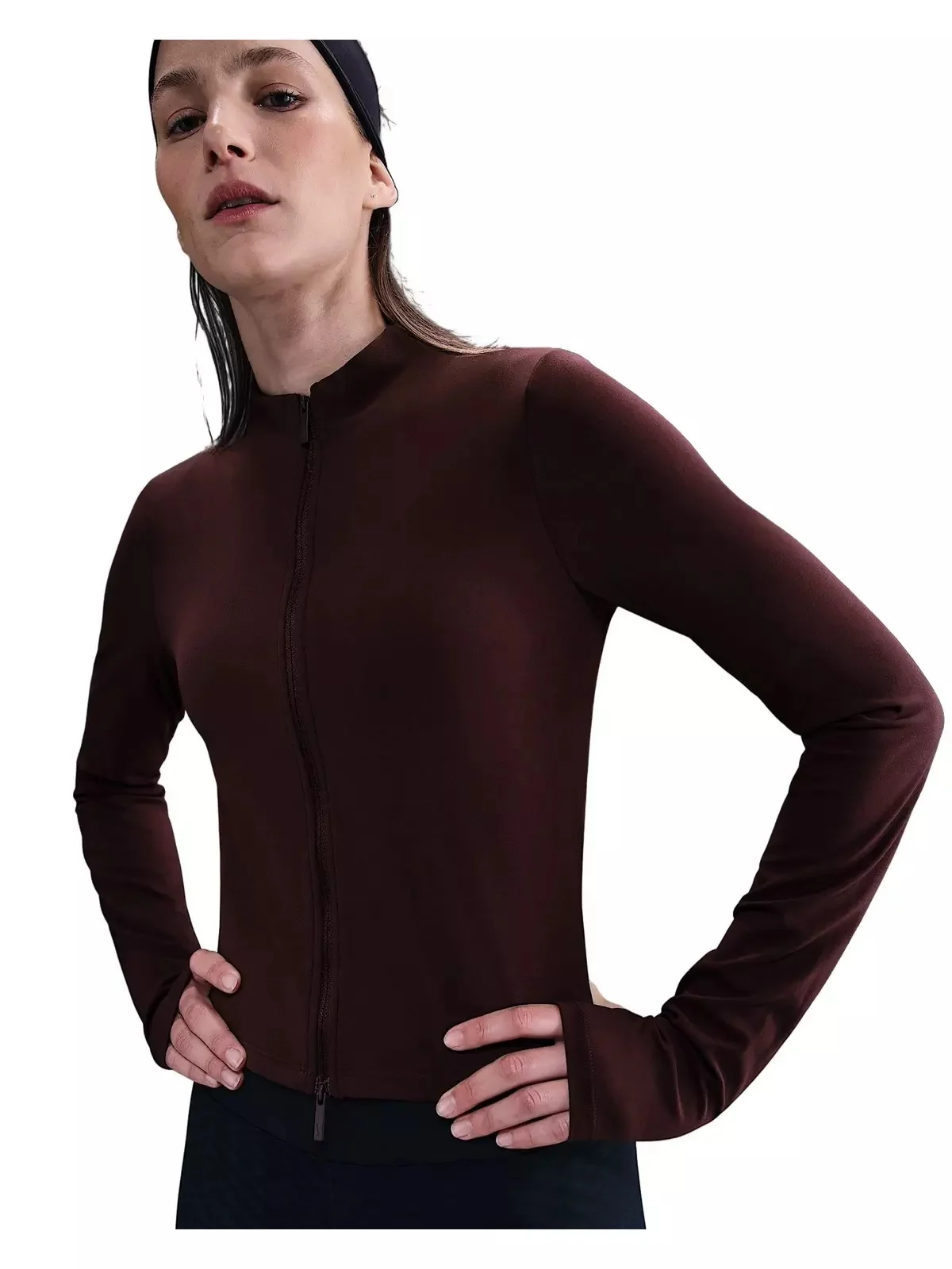 Women's Zenvy Dri-FIT Full-Zip Long-Sleeve Jacket -Burgundy - 1