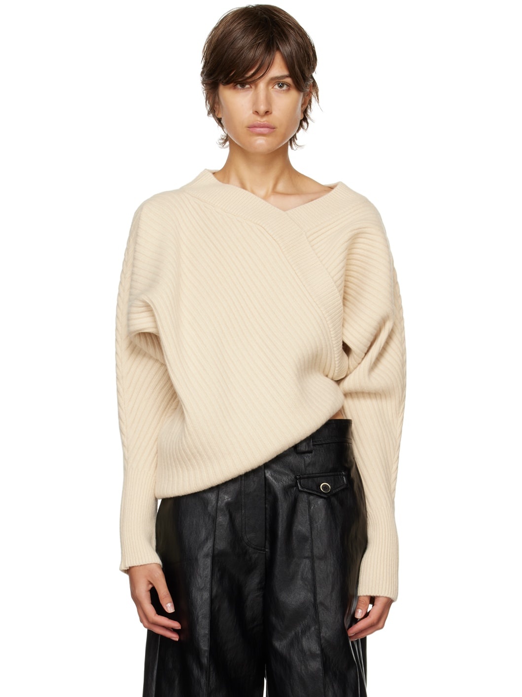 Beige Unbalance Sweater - 1