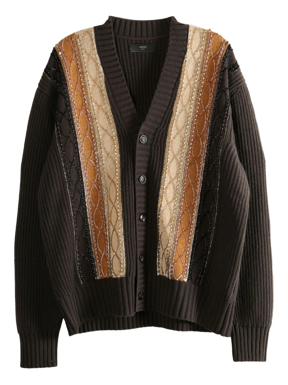 striped-detail patterned cardigan - 1