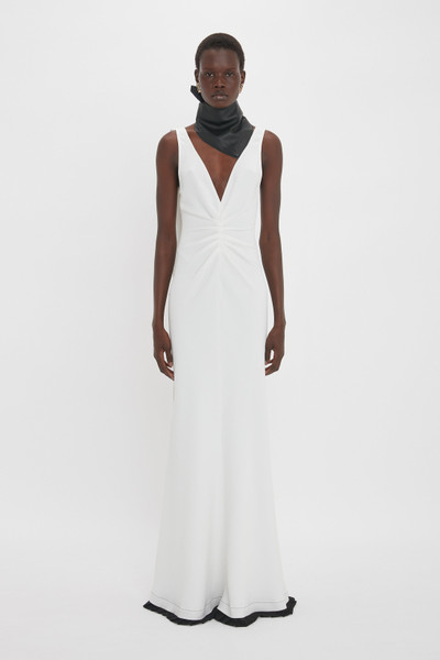 Victoria Beckham Exclusive V-Neck Gathered Waist Floor-Length Gown In Ivory outlook