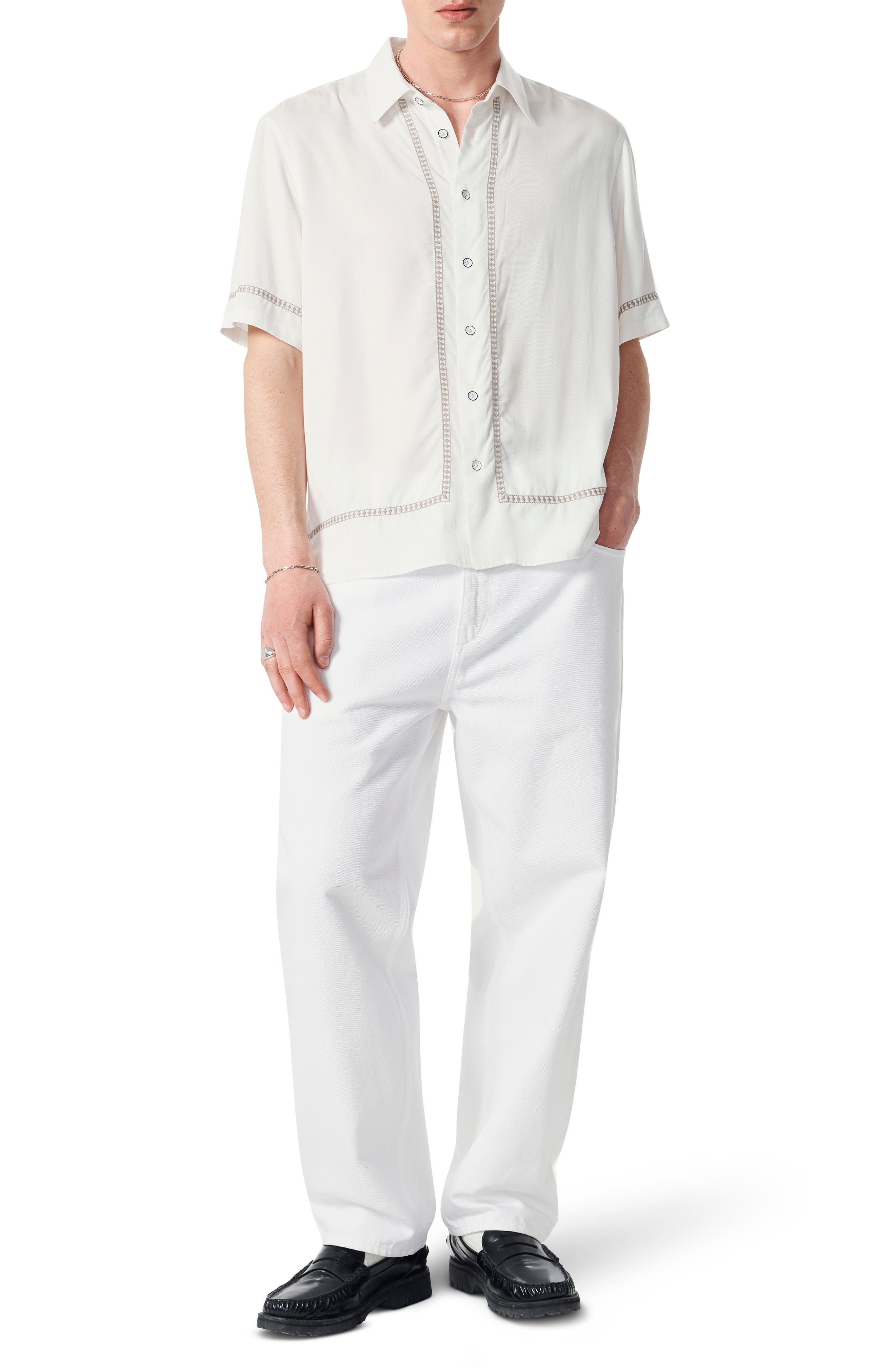 rag & bone Dalton Embroidered Short Sleeve Button-Up Shirt in White at Nordstrom - 5