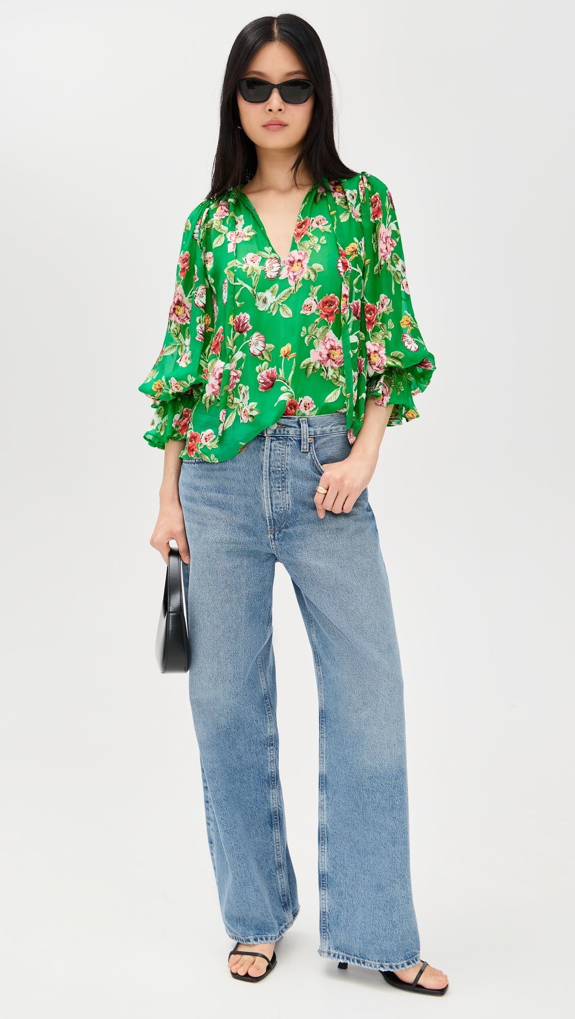 Moranne Tie Neck Blouson Ruffle Sleeve Top - 4