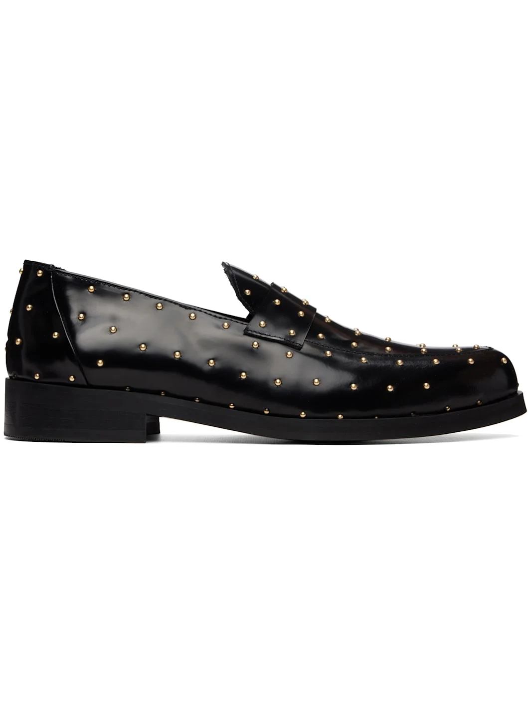 Black Studded Leather Loafers - 1