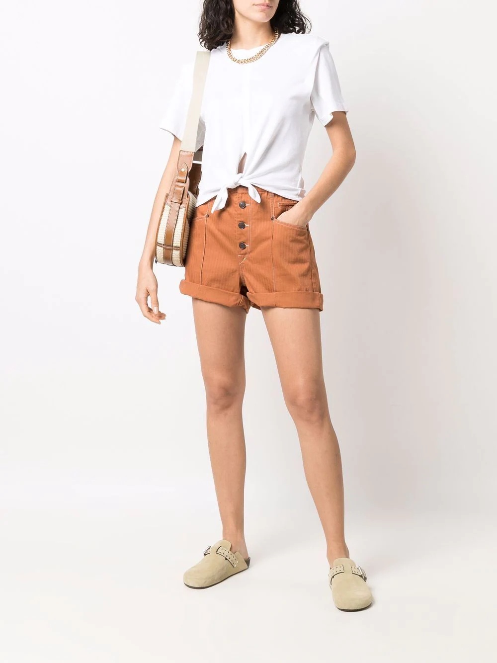 button-fastening cotton shorts - 2